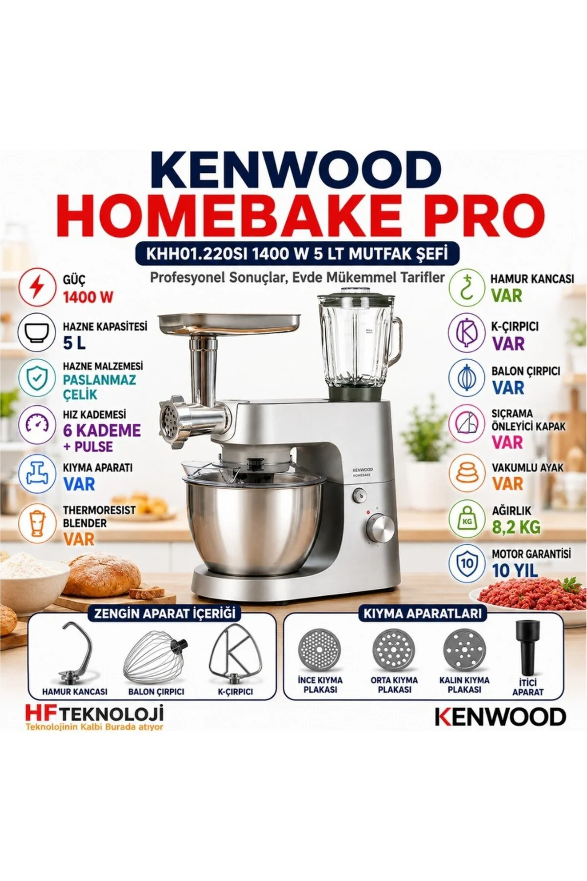 Homebake Pro Cam Blender Kıyma Makinesi 1400W 5 Lt Mutfak Şefi Stand Mikser KHH01.220SI Homebake Pro Cam Blender Kıyma Makinesi 1400W 5 Lt Mutfak Şefi Stand Mikser KHH01.220SI