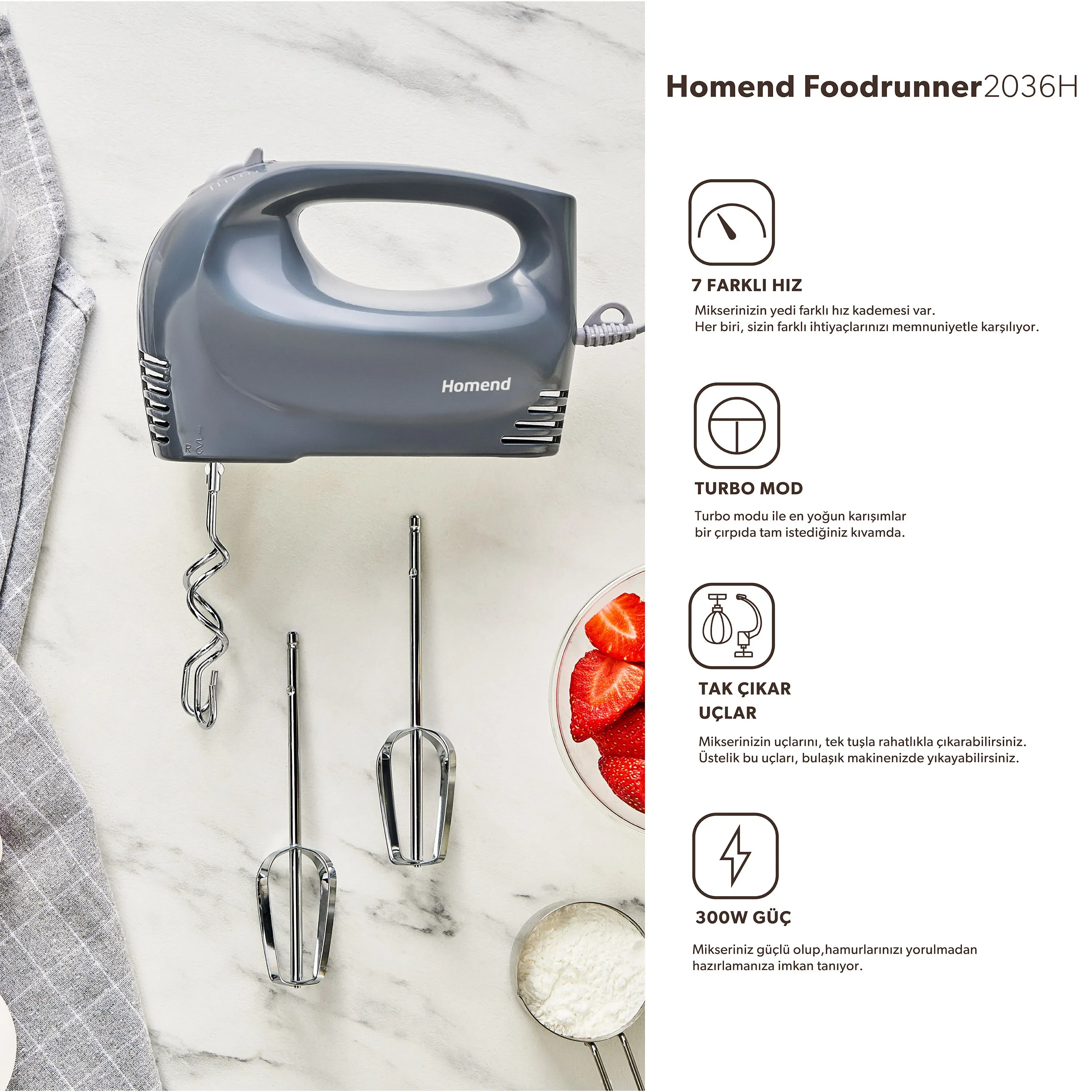 HOMEND Foodrunner 2036H El Mikserı Antrasit HOMEND Foodrunner 2036H El Mikserı Antrasit
