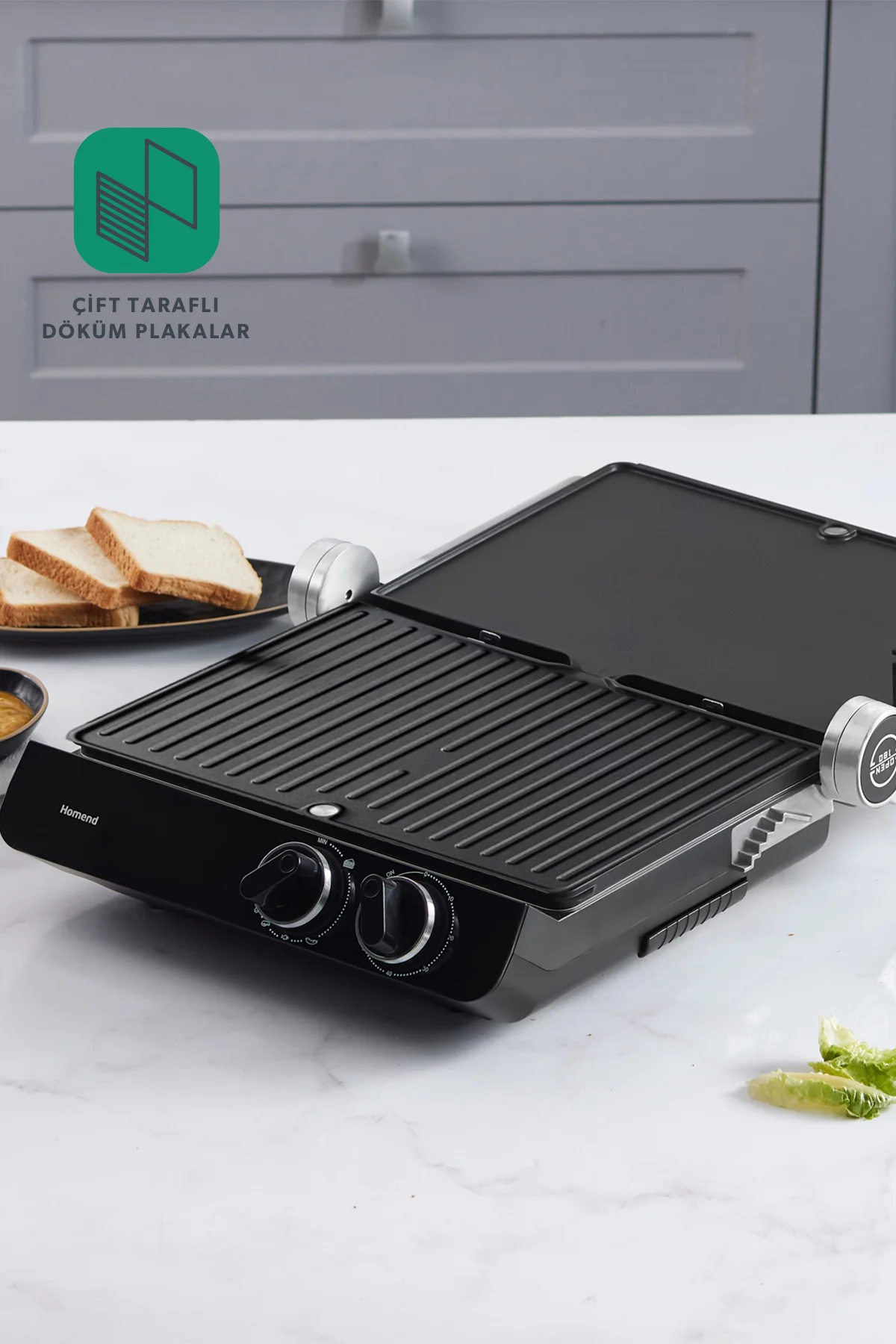 HOMEND Grilliant 1342h 3 In 1 Inox Gövde Çift Taraflı XL Döküm Pl