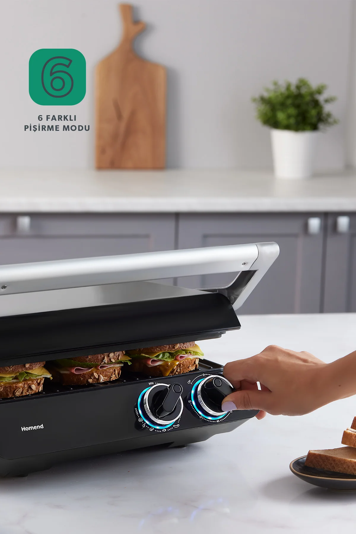 HOMEND Grilliant 1342h 3 In 1 Inox Gövde Çift Taraflı XL Döküm Pl