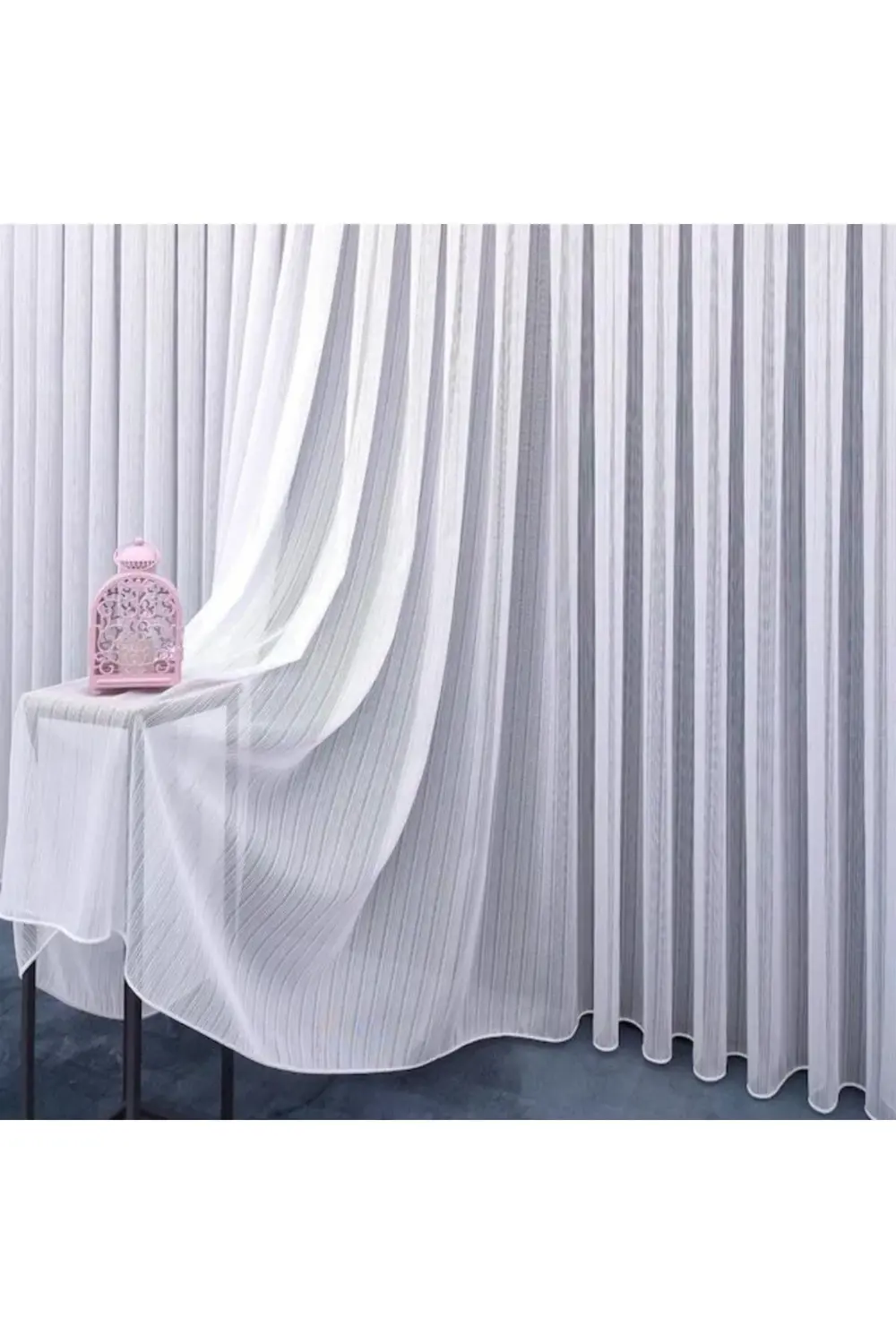 Hometex Lüks Sedef Çelik Kort Parlak İpli Çizgili Modern Yüksek K