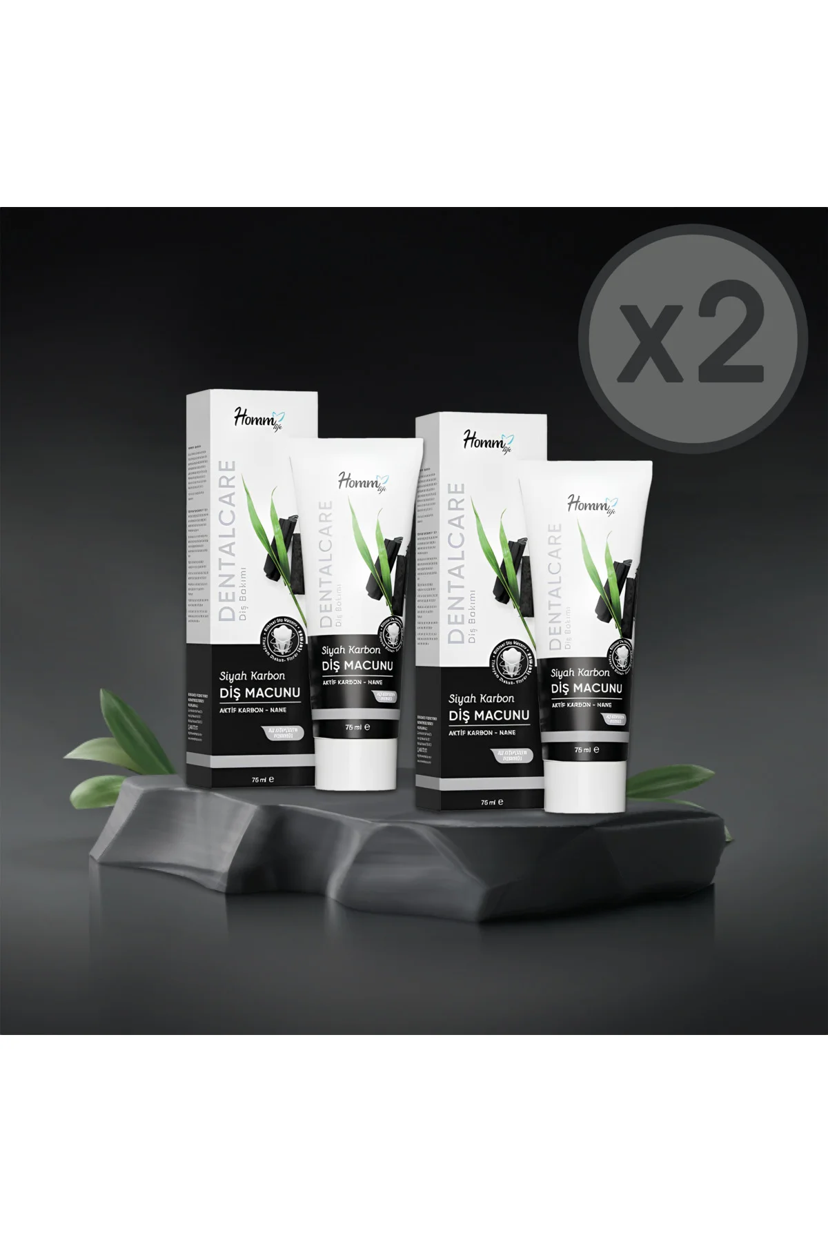 HOMM BİTKİSEL SİYAH KARBON DİŞ MACUNU 2 ADET