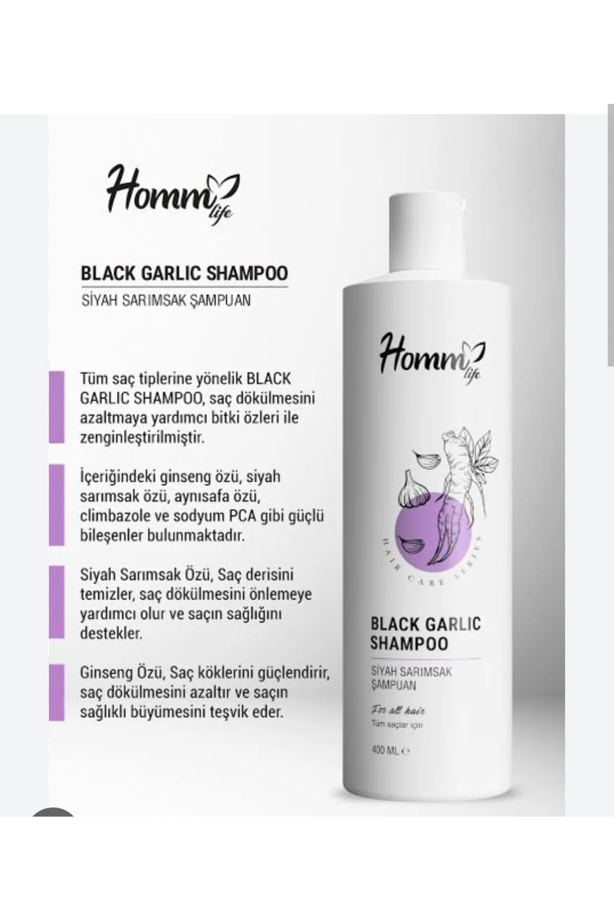 HOMM LIFE SİYAH SARIMSAK ŞAMPUAN 400 ML