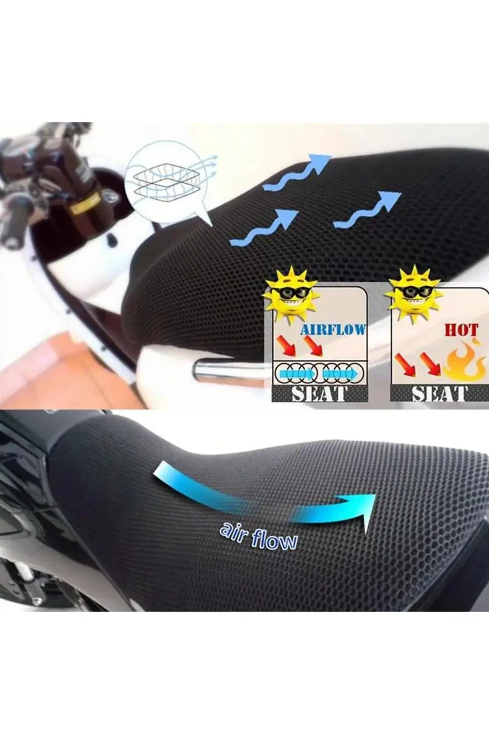 Honda Activa125 (2023 Sonrası) Fileli Sele Kılıfı 3D Çift Katlı T