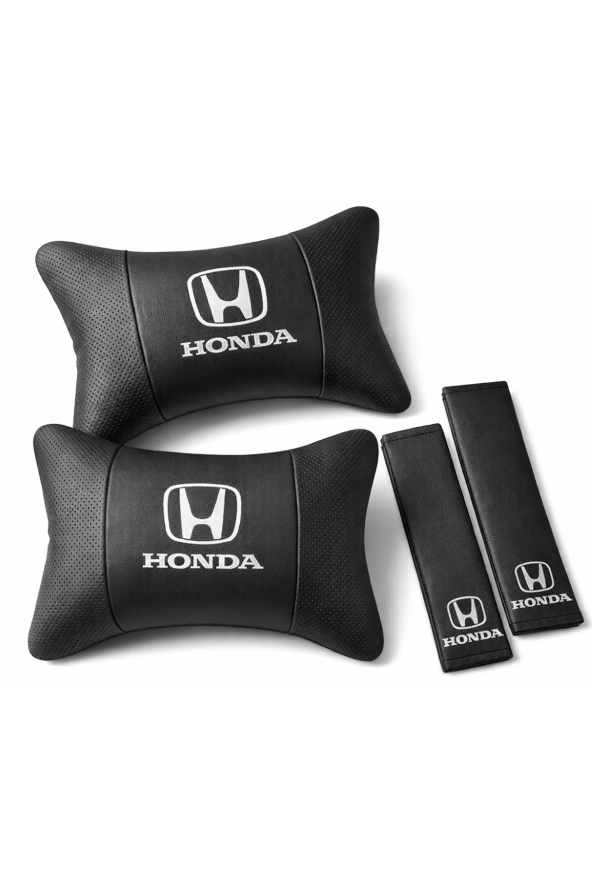 Honda Beyaz Nakışlı Oto Boyun Yastığı + Emniyet Kemer Pedi Seti Siyah Deri Araç İçi Konfor Honda Beyaz Nakışlı Oto Boyun Yastığı + Emniyet Kemer Pedi Seti Siyah Deri Araç İçi Konfor
