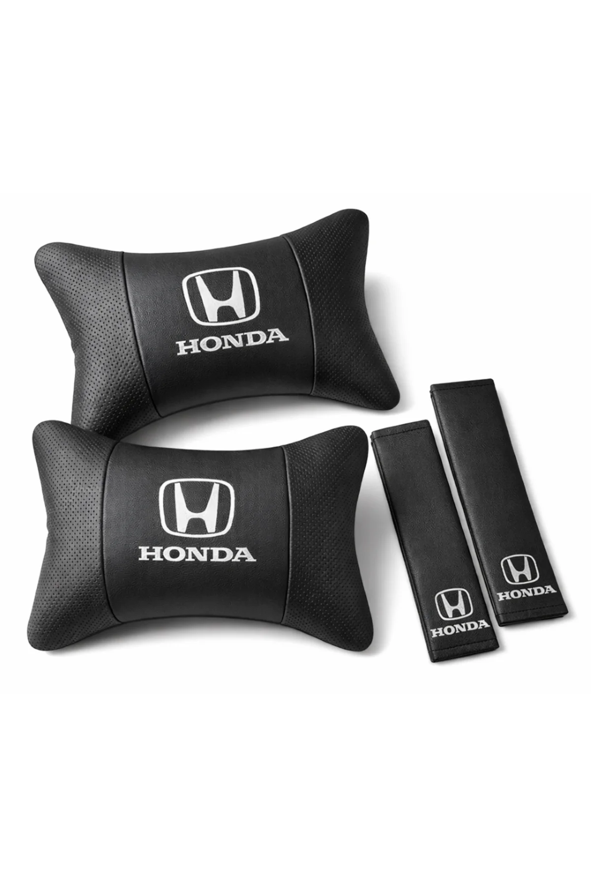 Honda Beyaz Nakışlı Oto Boyun Yastığı + Emniyet Kemer Pedi Seti Siyah Deri Araç İçi Konfor Honda Beyaz Nakışlı Oto Boyun Yastığı + Emniyet Kemer Pedi Seti Siyah Deri Araç İçi Konfor - Görsel 5