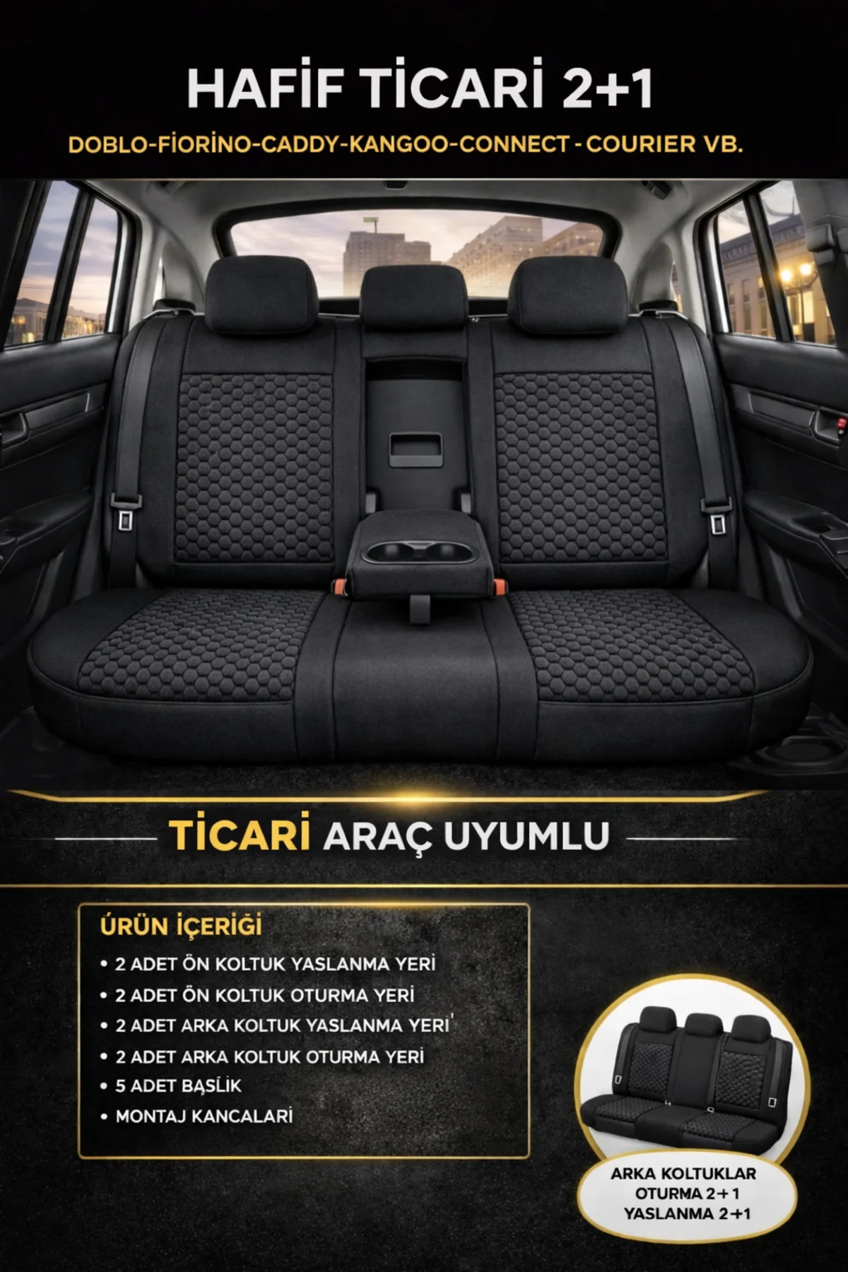 Honda City 2006-2008 2+1 Arka Sırt Oturak Uyumlu Altay Serisi Füme Koltuk Kılıfı