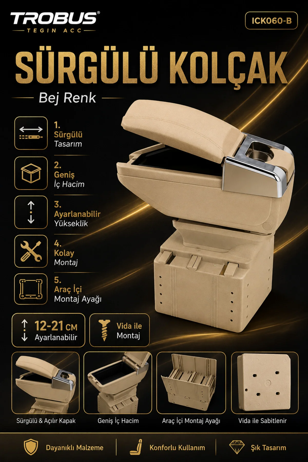 Honda City 2006-2014 Uyumlu Premium Bej Sürgülü Ayarlanabilir Ayaklı Kolçak Kol Dayama Fiyatı, Yorumları ve Özellikleri