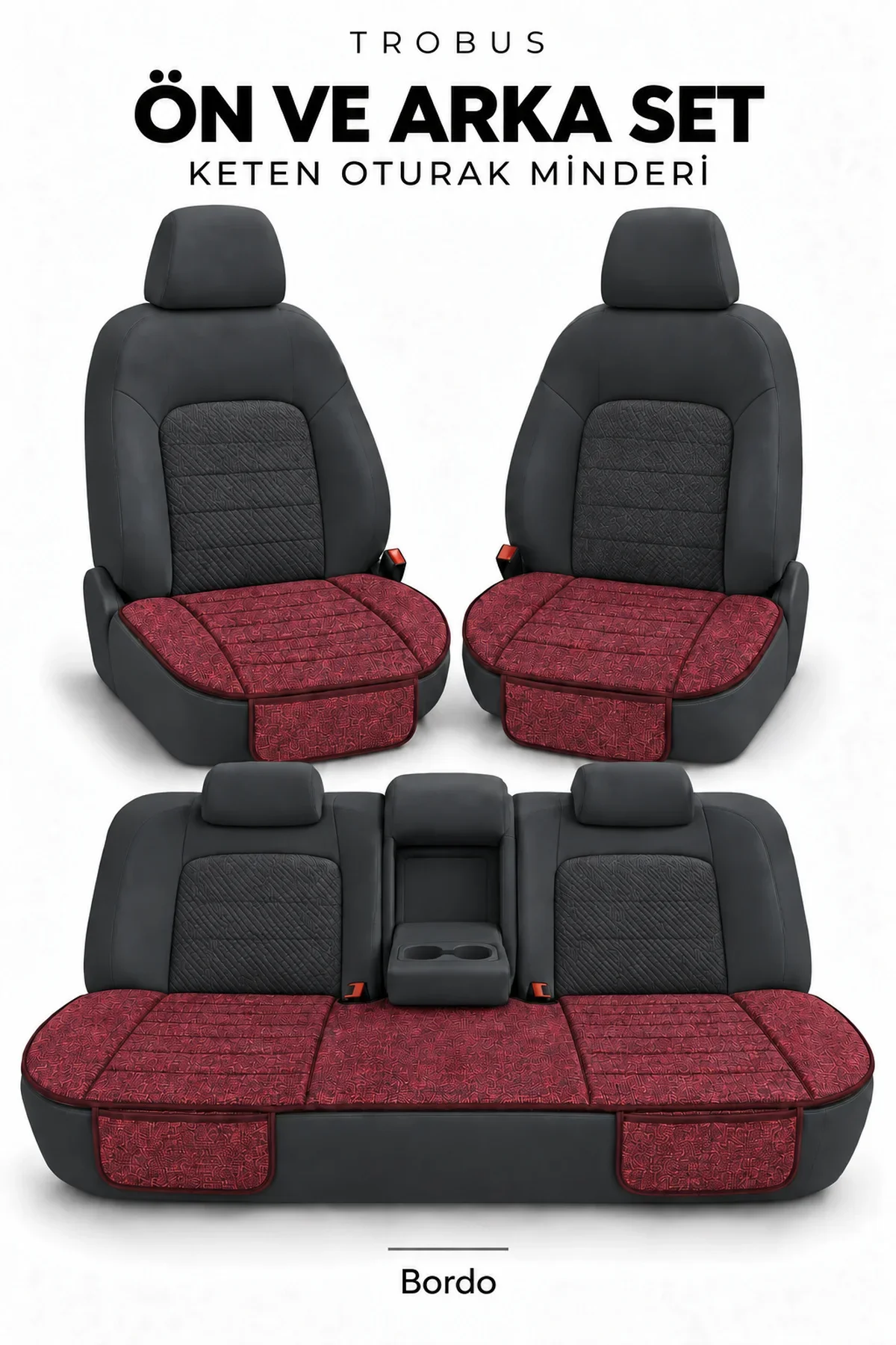 Honda City 2014+ Çizgili Keten 3'lü Oturak Minderi Bordo Honda City 2014+ Çizgili Keten 3'lü Oturak Minderi Bordo