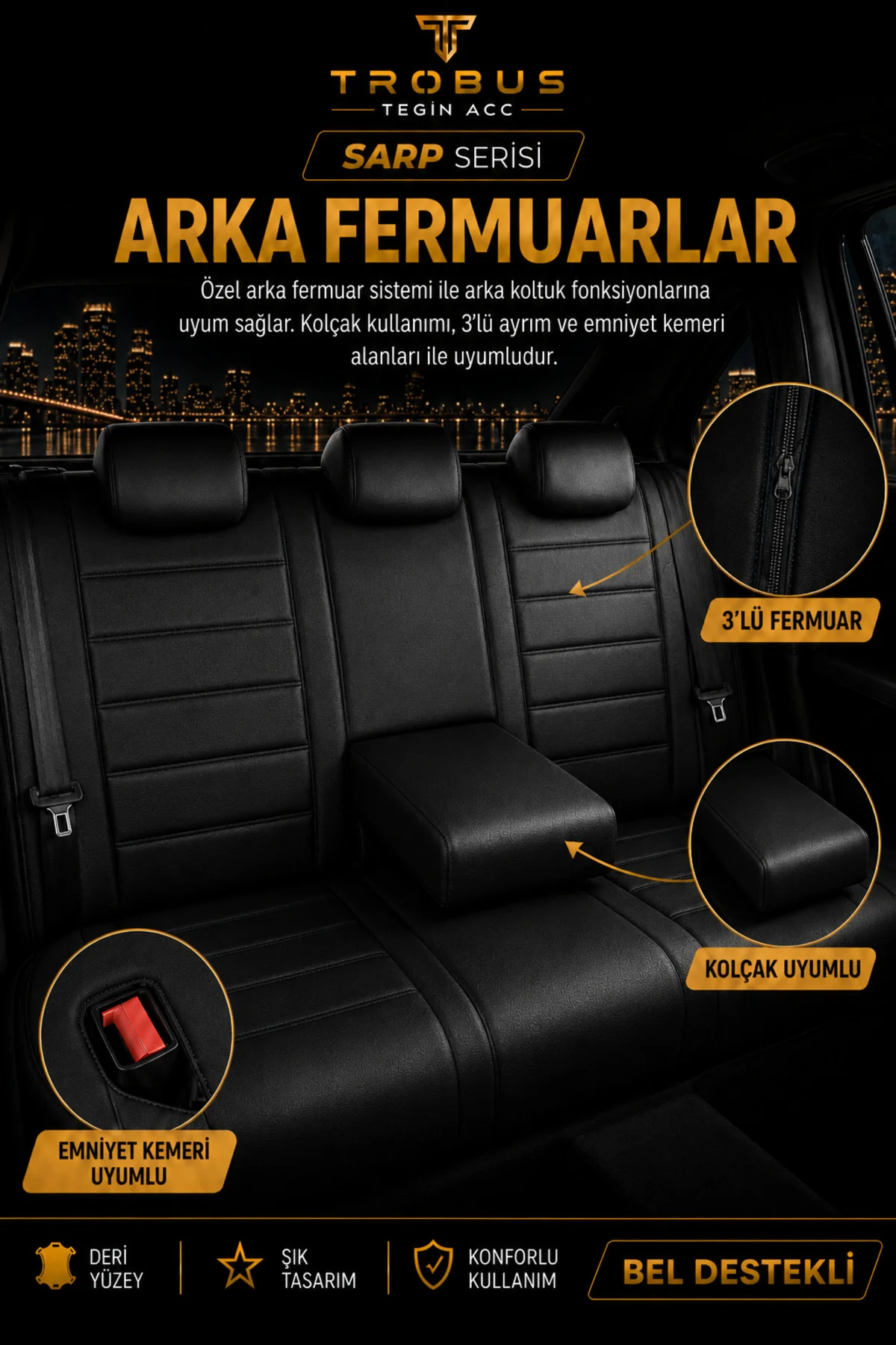 Honda City 2014 ve Sonrası Aracınıza Uyumlu Siyah Sarp Serisi Deri Lakost Koltuk Kılıfı