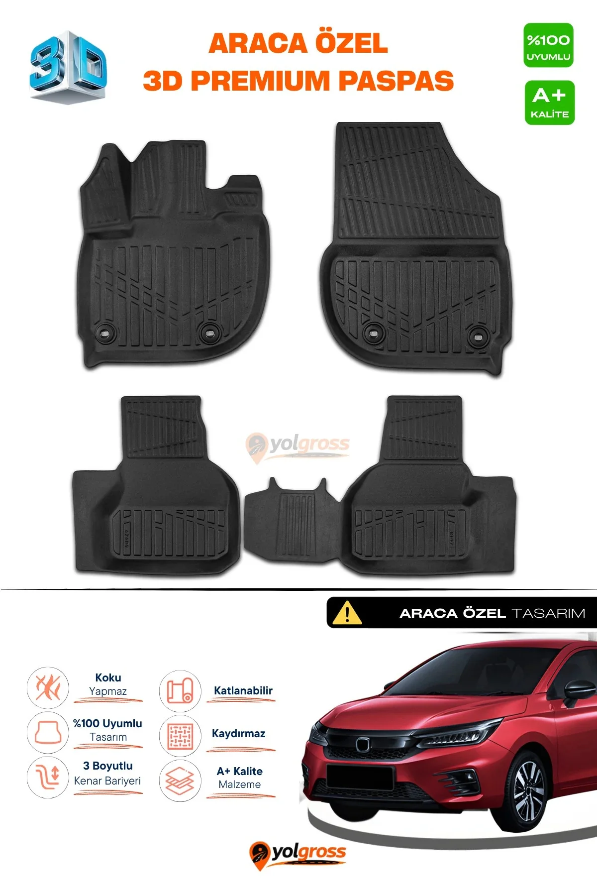 Honda City 3D Pro Havuzlu Paspas 2021 Üzeri A+ Kalite
