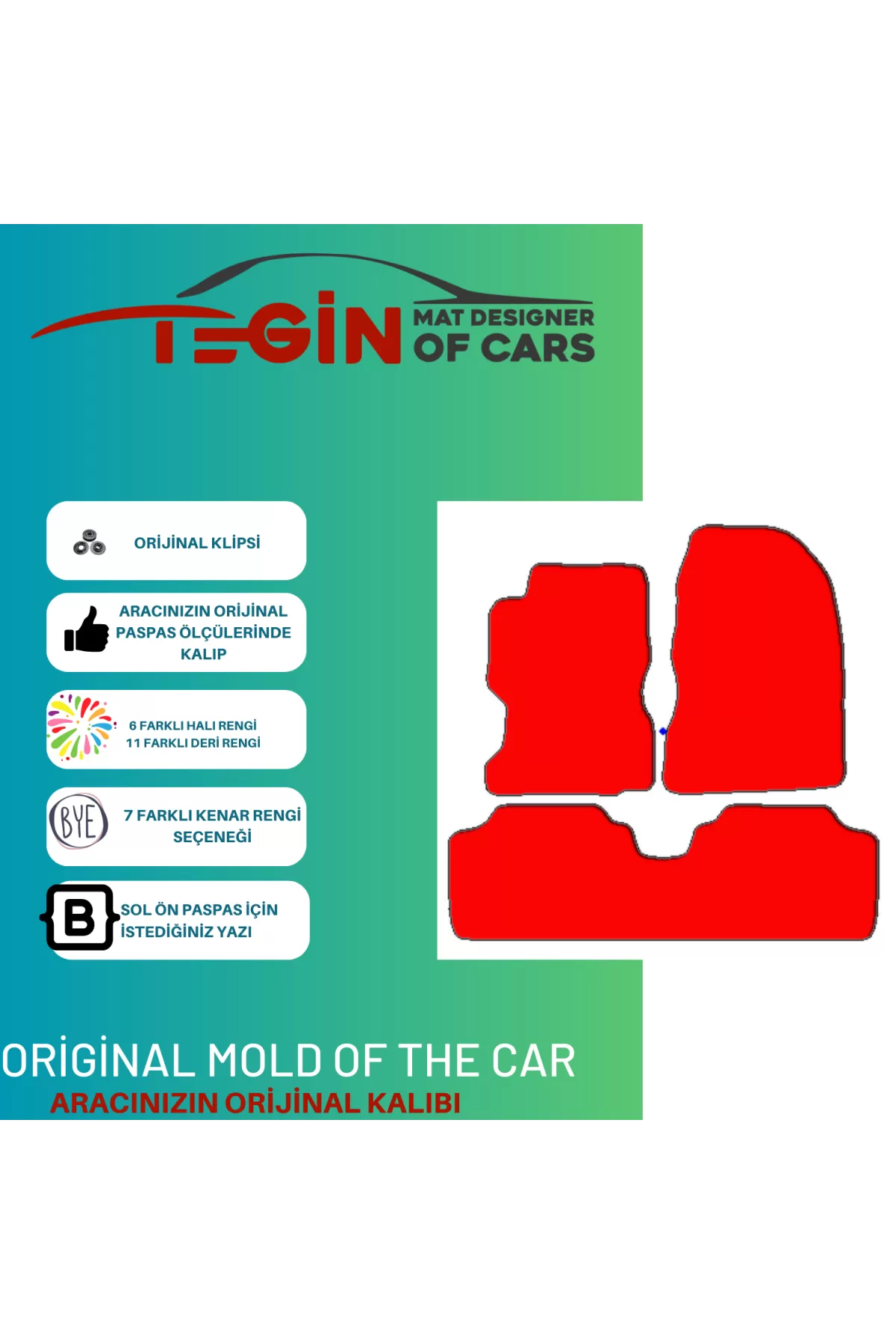 Honda Civic 01-05 Prime Kırmızı Halı Beyaz Kenar Halı Paspas
