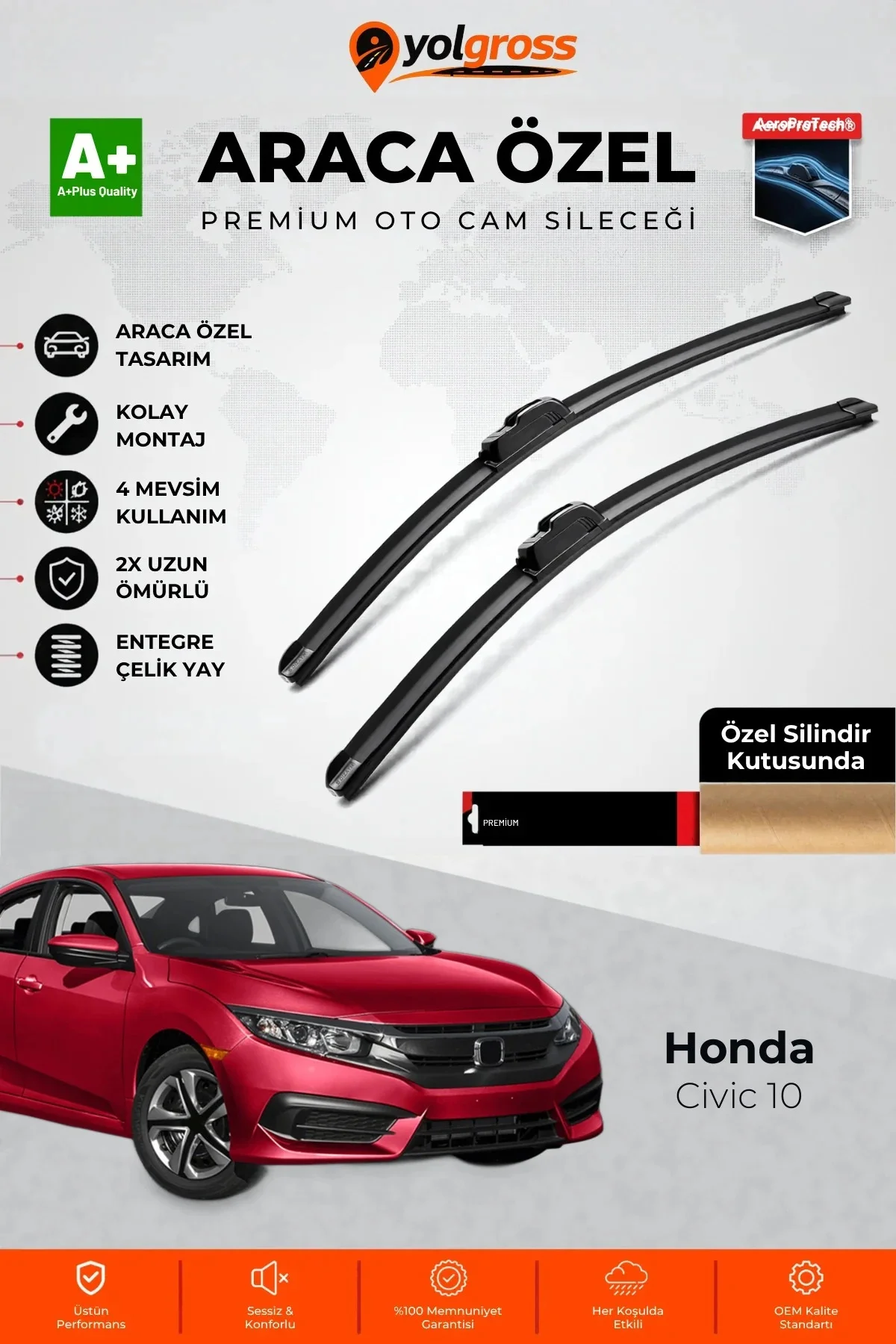 Honda Civic 10 Ön Cam Silecek Seti 2015-2021 Premium Araca Özel 65-45 Cm A+ Kalite