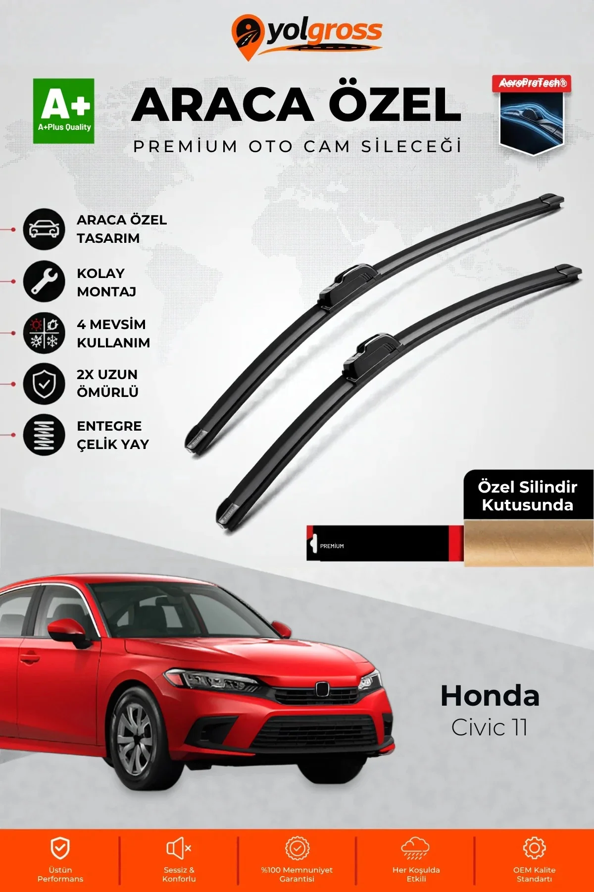 Honda Civic 11 Ön Cam Silecek Seti 2021 Üzeri Premium Araca Özel 60-48 Cm A+ Kalite
