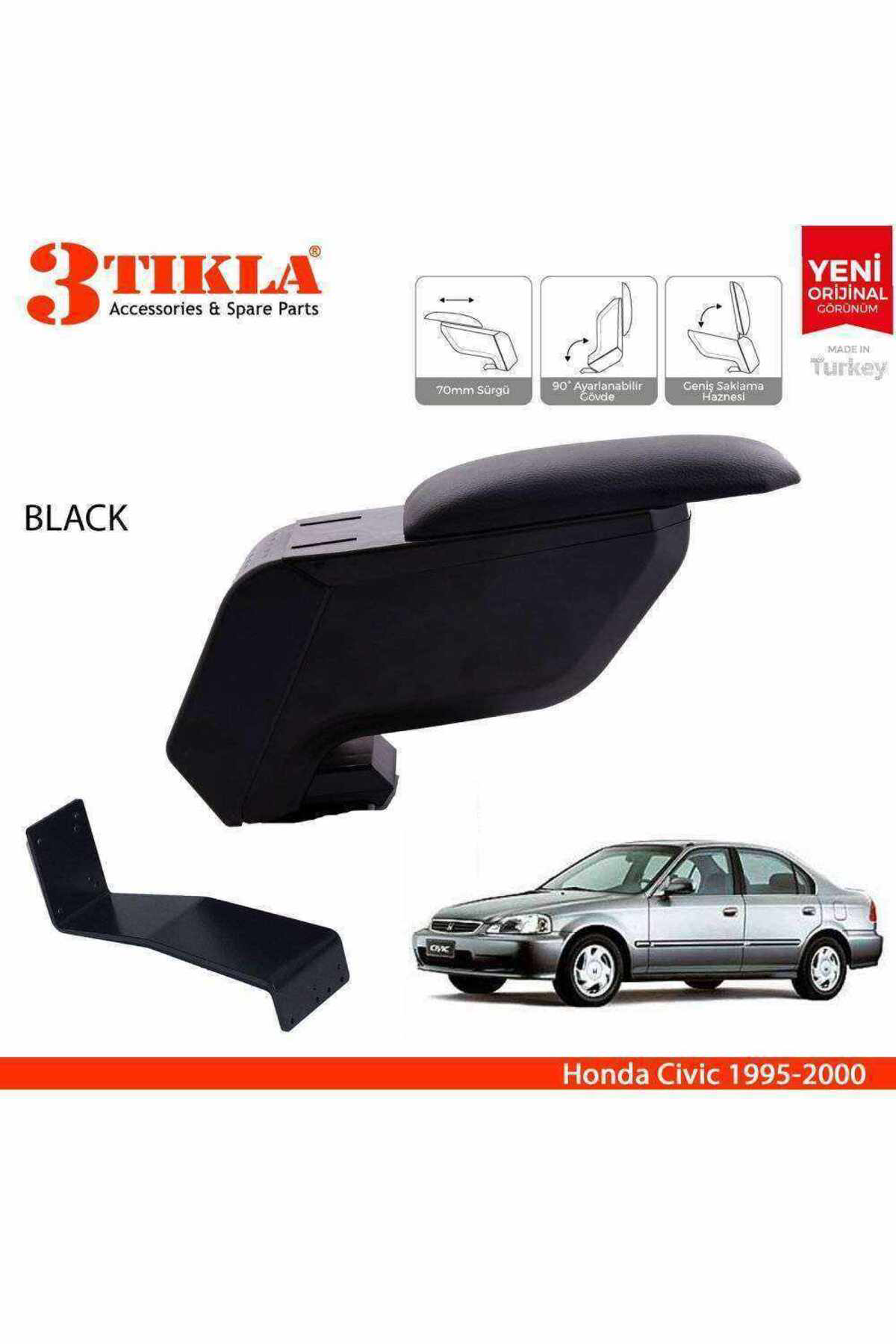 Honda Civic 1995-2000 Delmesiz Çelik Ayaklı Siyah Kolçak Kol Daya