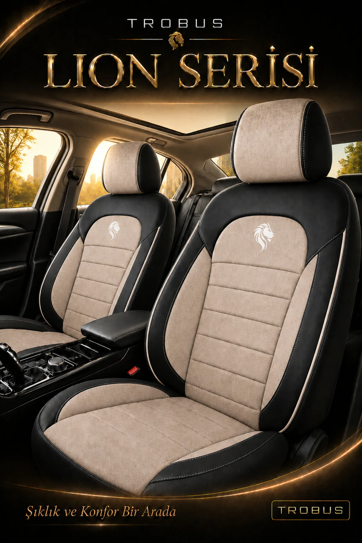 Honda Civic 1996 ve Sonrası Uyumlu Lion Serisi Tay Tüyü Bej Siyah Bej Premium Koltuk Kılıfı Fiyatı, Yorumları ve Özellikleri