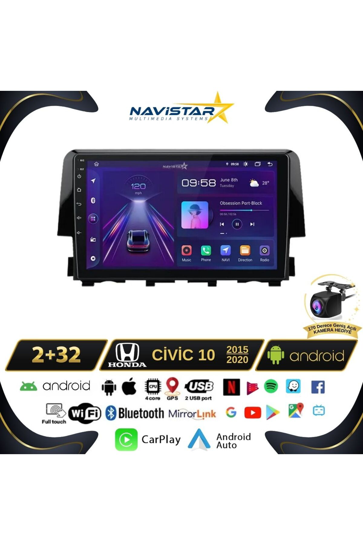 Honda Civic 2 64gb Android 13 Kablosuz Carplay 2015-2020 Navigasy