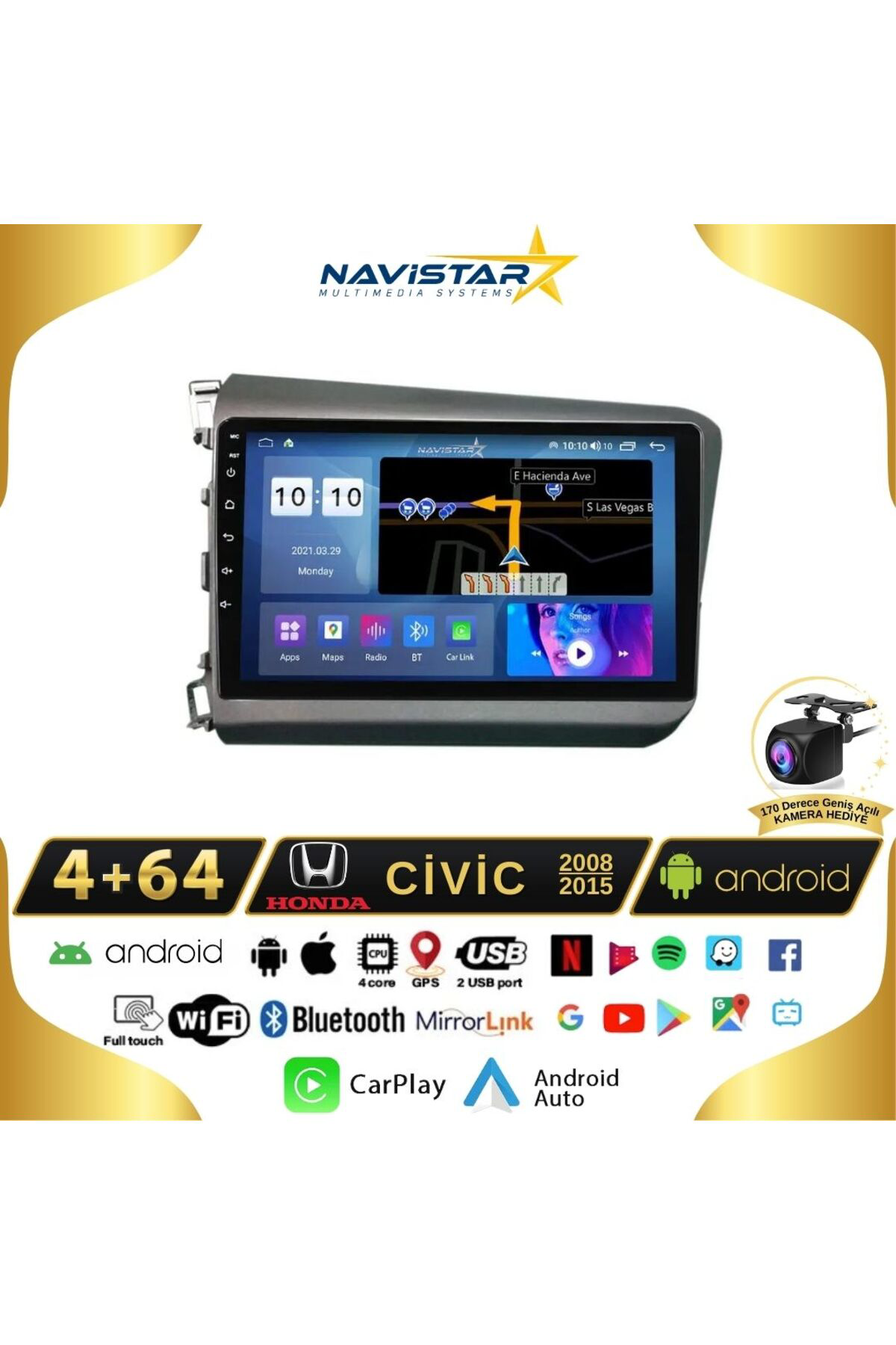 Honda Civic 2008-2015 Model 4gb 64gb Android 13 Kablosuz Carplay Honda Civic 2008-2015 Model 4gb 64gb Android 13 Kablosuz Carplay