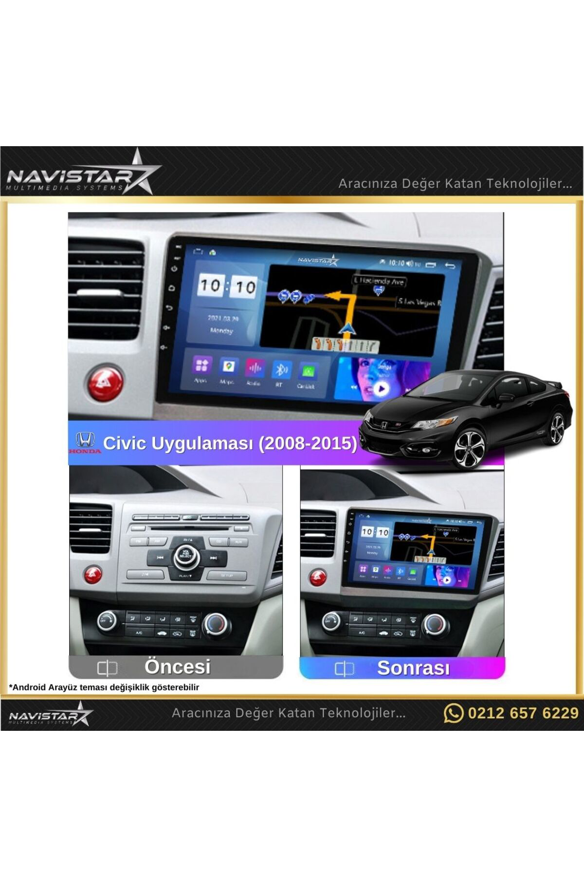 Honda Civic 2008-2015 Model 2gb 64gb Android 13 Kablosuz Carplay 