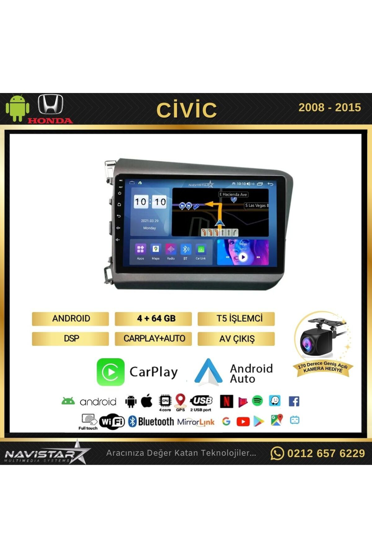 Honda Civic 2008-2015 Model 4gb 64gb Android 13 Kablosuz Carplay Honda Civic 2008-2015 Model 4gb 64gb Android 13 Kablosuz Carplay
