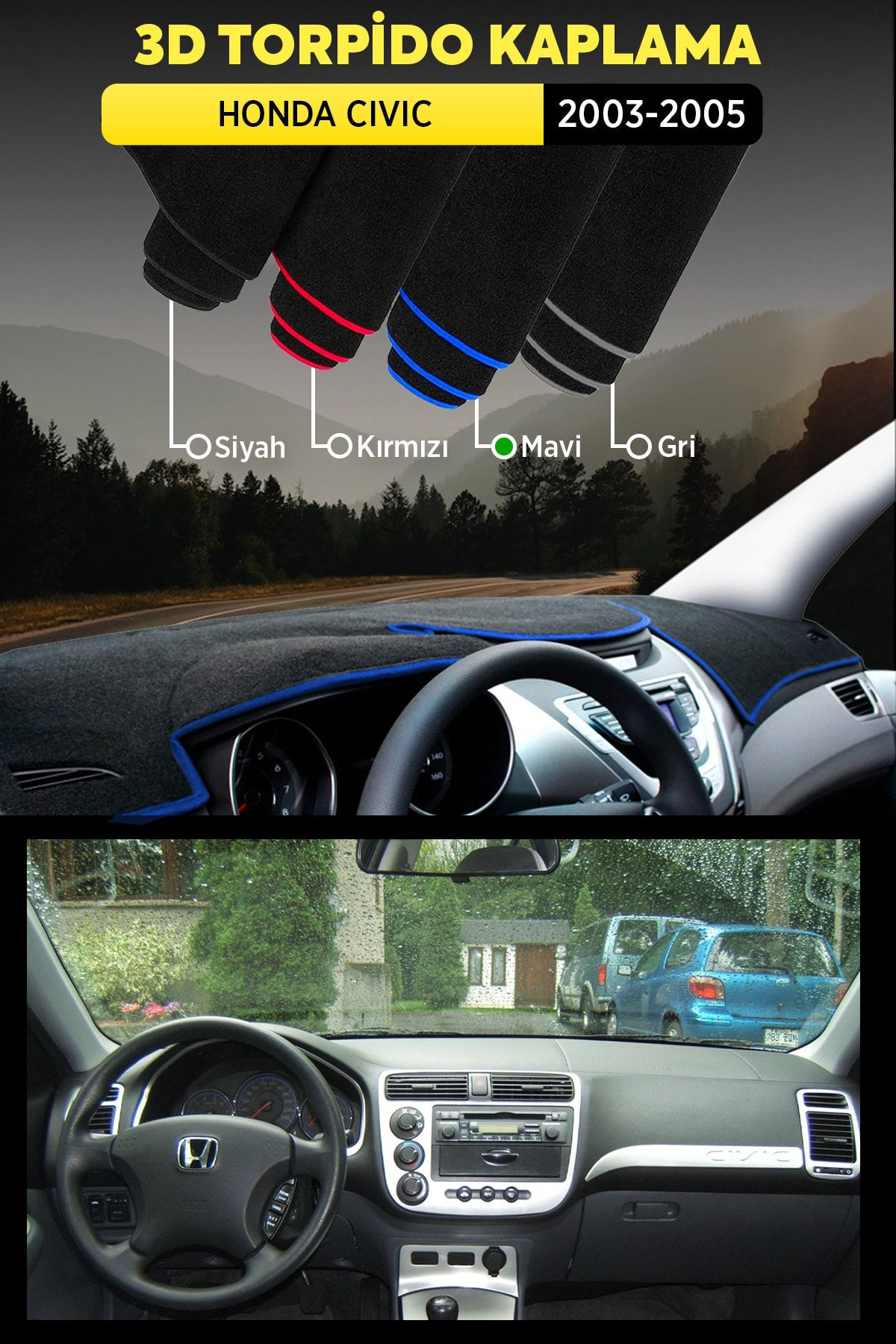 Honda Cıvıc (2003-2005) 3d Torpido Koruma Kılıfı - Ön Göğüs Panel