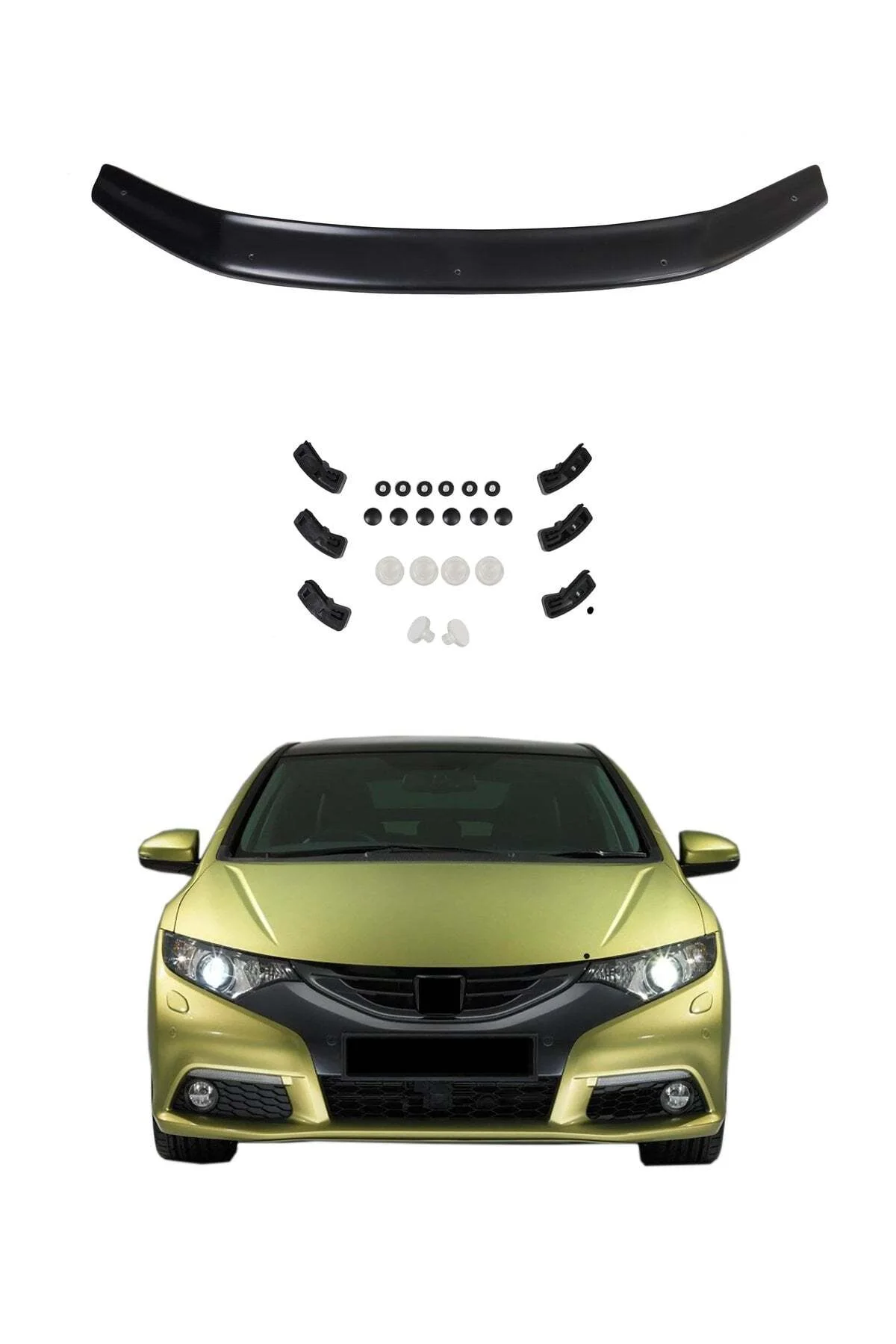 Honda Civic 2012-2015 Uyumlu Kaput Rüzgarlığı Ön Kaput Koruma ABS Parlak Siyah - Görsel 5