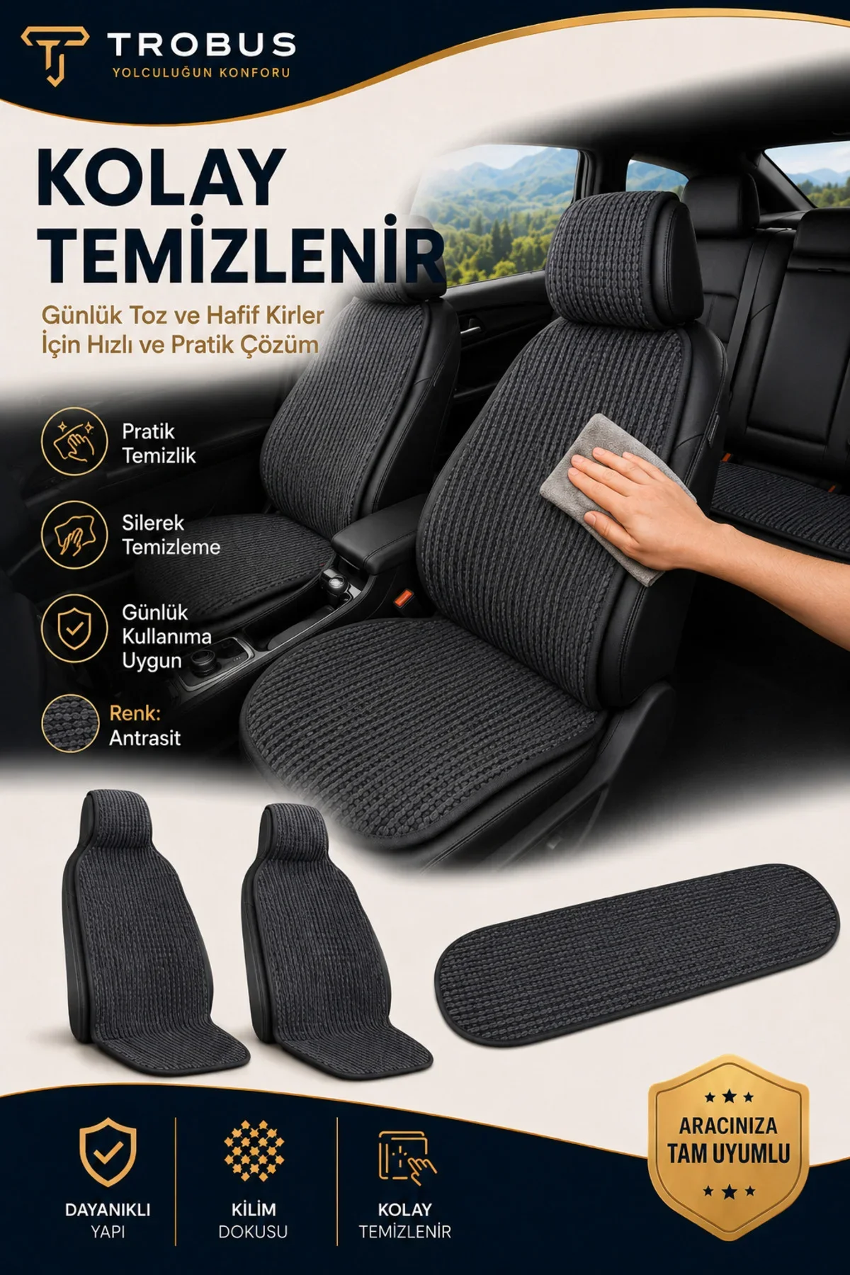 Honda Civic 2016-2021 Örme 3 Parça Minder Terletmez Kaymaz Taban Füme Honda Civic 2016-2021 Örme 3 Parça Minder Terletmez Kaymaz Taban Füme - Görsel 2