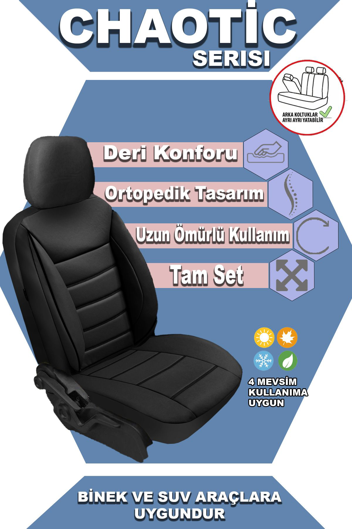 HONDA CIVIC  2012-2017 Uyumlu Oto Koltuk Kılıfı Chaotic Serisi Deri - Siyah