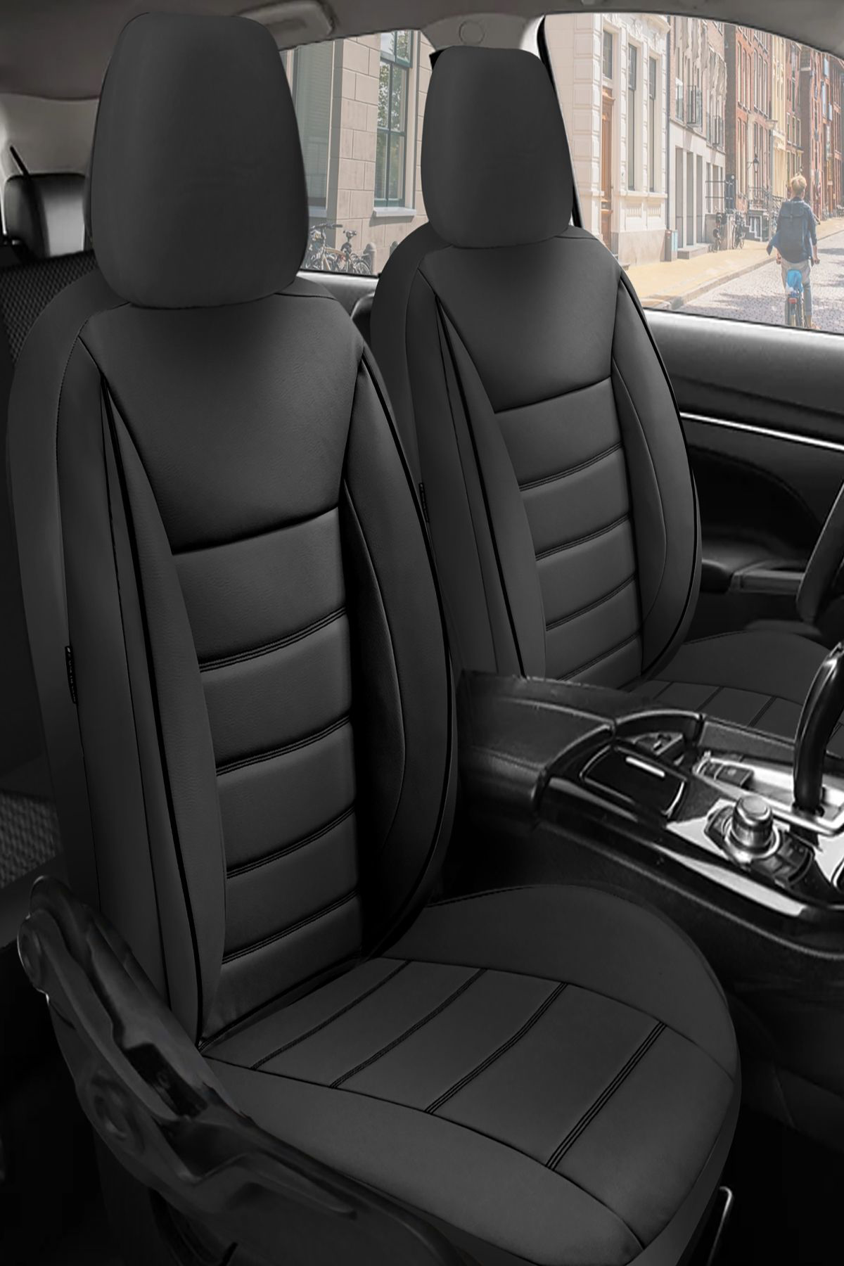 HONDA CIVIC  2012-2017 Uyumlu Oto Koltuk Kılıfı Chaotic Serisi Deri - Siyah