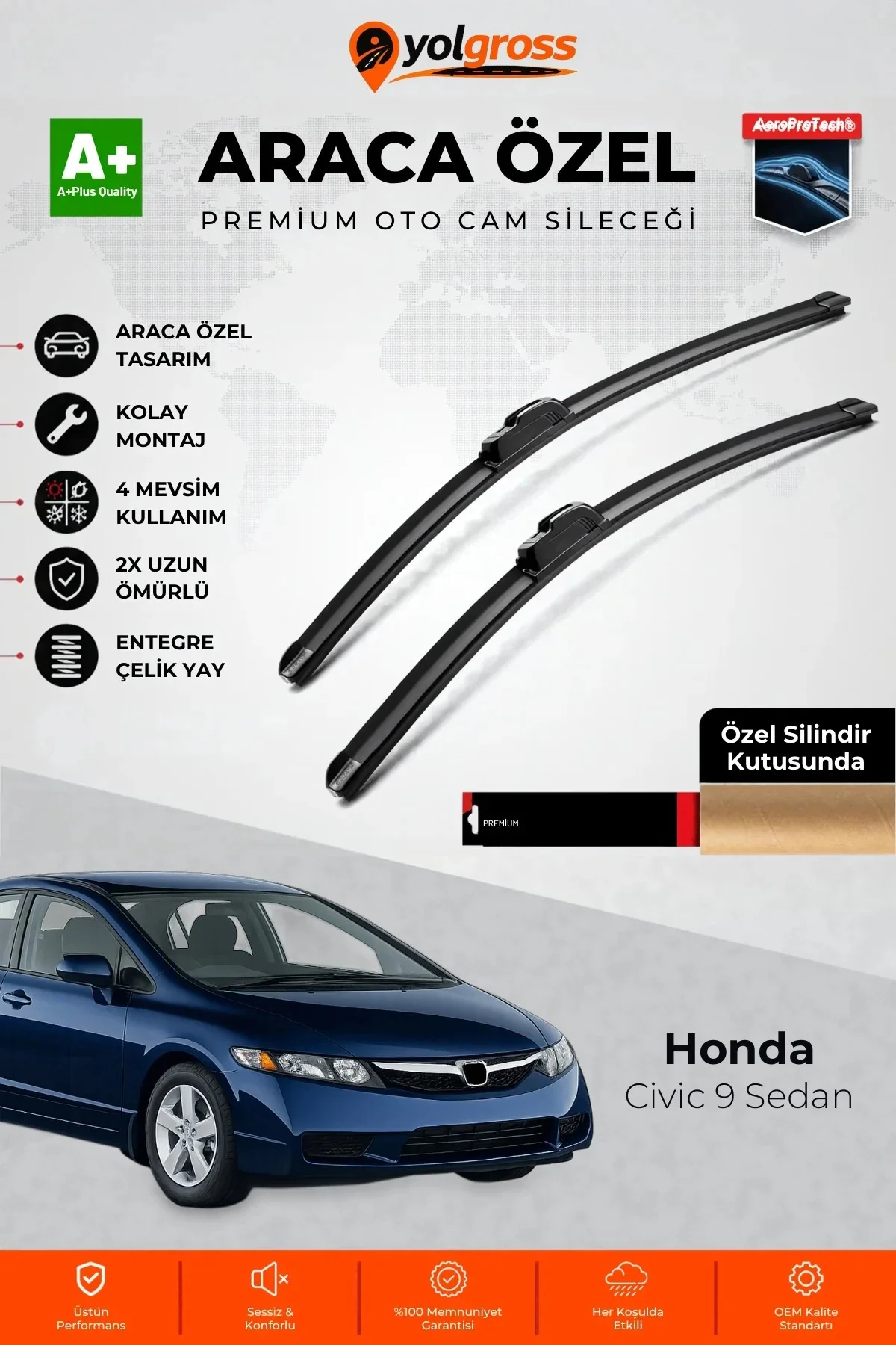Honda Civic 9 Sedan Ön Cam Silecek Seti 2012-2015 Premium Araca Özel 65-55 Cm A+ Kalite
