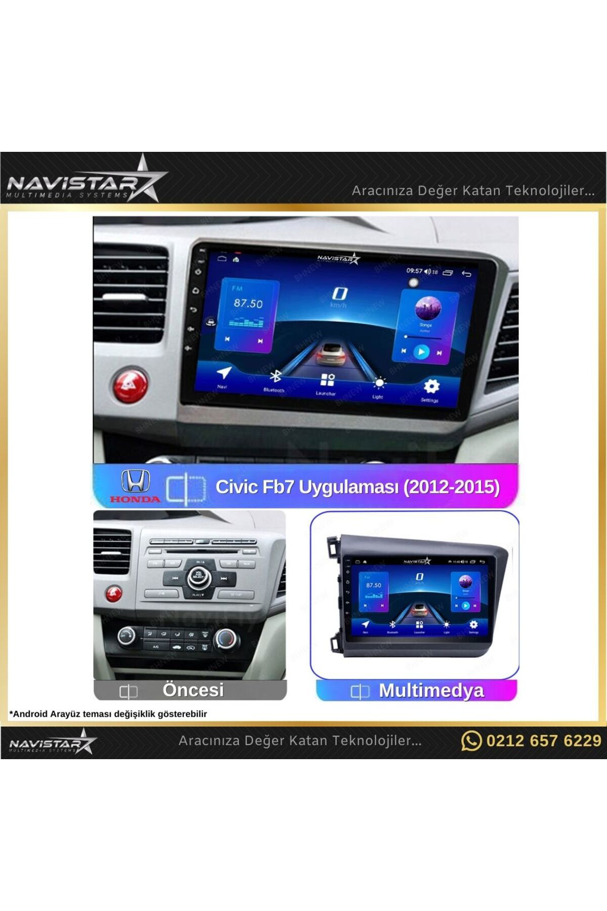Honda Civic Fb7 2 64gb Android 13 Kablosuz Carplay 2012-2015 Navigasyon Multimedya Sistemi