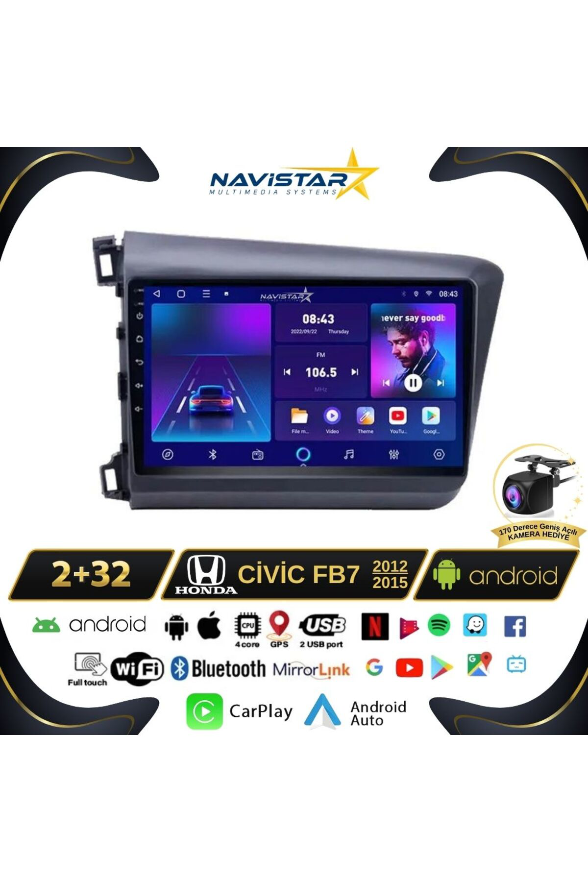 Honda Civic Fb7 2 64gb Android 13 Kablosuz Carplay 2012-2015 Navigasyon Multimedya Sistemi