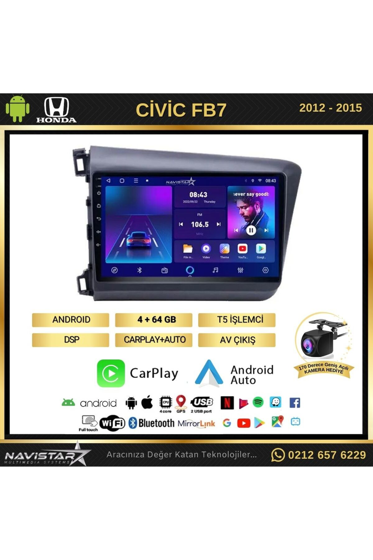 Honda Civic Fb7 4gb 64gb Android 13 Kablosuz Carplay 2012-2015 Navigasyon Multimedya Sistemi Honda Civic Fb7 4gb 64gb Android 13 Kablosuz Carplay 2012-2015 Navigasyon Multimedya Sistemi