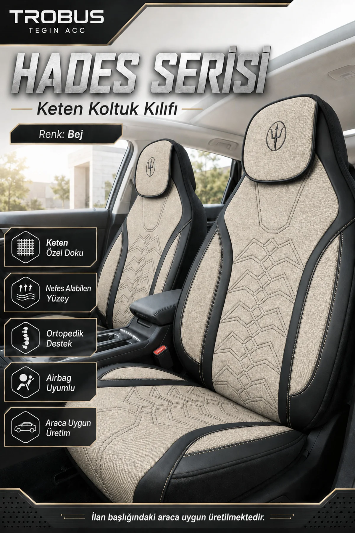 Honda Civic FE Kasa 2021 ve Sonrası Uyumlu Hades Serisi Keten Koltuk Kılıfı Bej Siyah Fiyatı, Yorumları ve Özellikleri
