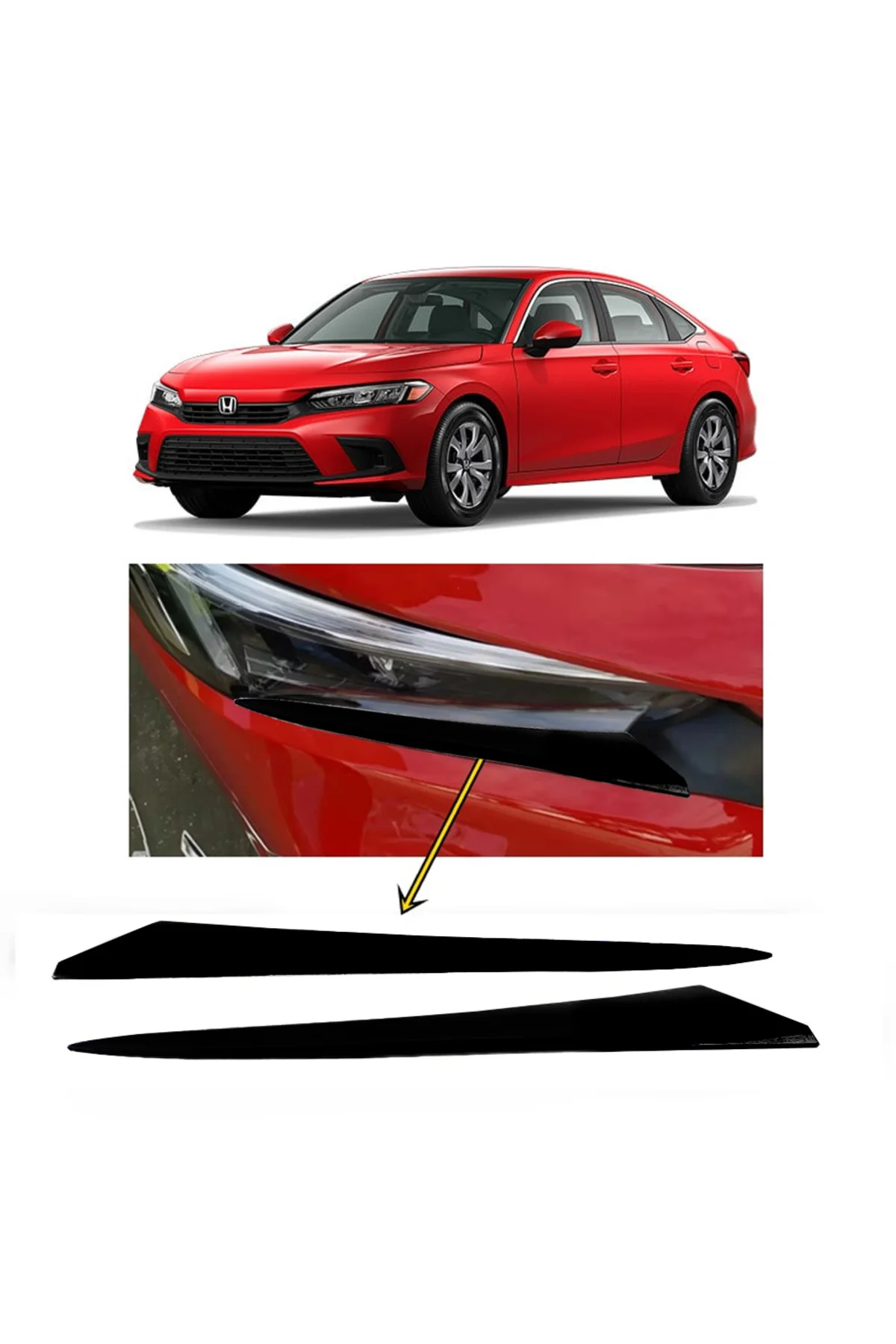 Honda Civic Fe1 2022 Ve Sonrası Far Altı Kaşı Çıtası Piyano Black 2 Parça Honda Civic Fe1 2022 Ve Sonrası Far Altı Kaşı Çıtası Piyano Black 2 Parça