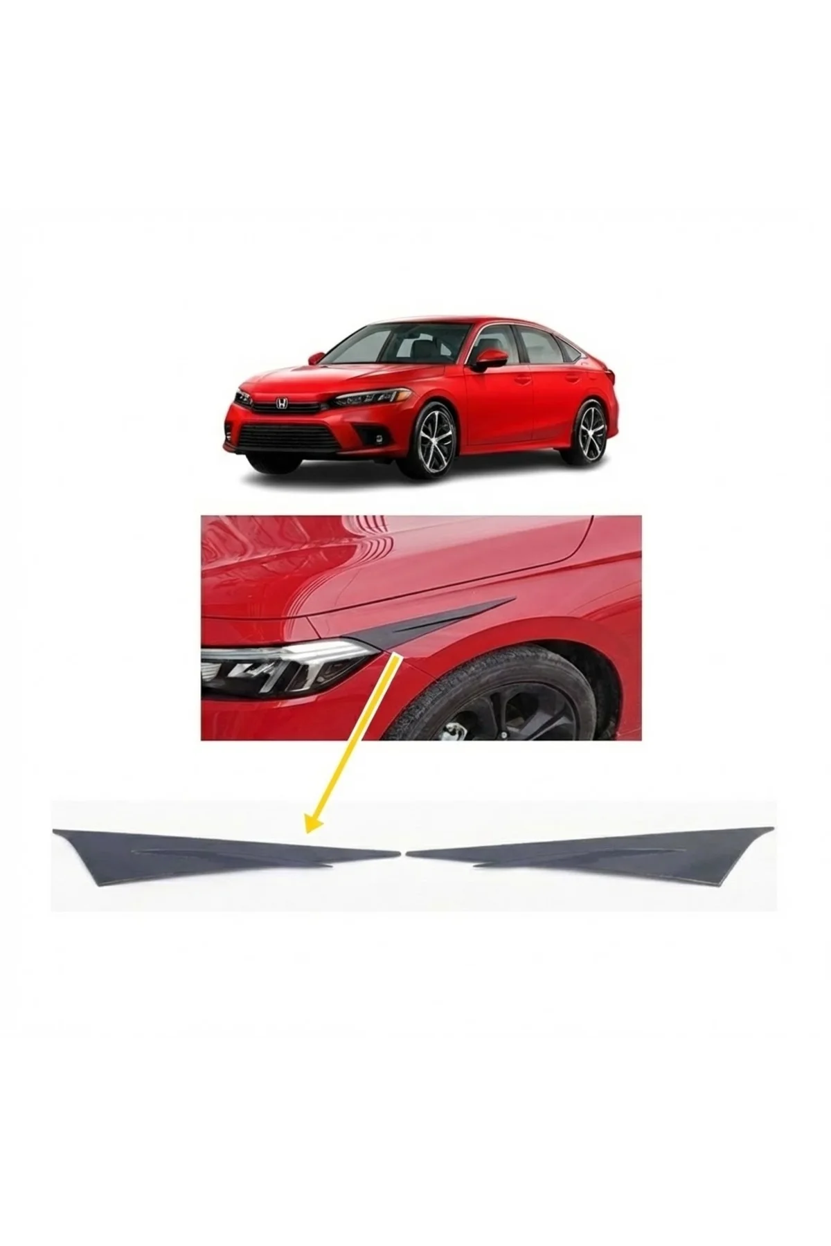 Honda Civic Fe1 2022 Ve Sonrası Far Üstü Kaşı Çıtası Piyano Black 2 Parça Honda Civic Fe1 2022 Ve Sonrası Far Üstü Kaşı Çıtası Piyano Black 2 Parça