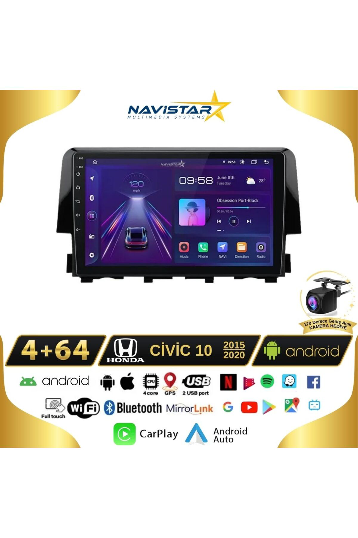 Honda Civic Kablosuz Carplay 4gb 64gb Android 13 2015-2020 Navigasyon Multimedya Sistemi Honda Civic Kablosuz Carplay 4gb 64gb Android 13 2015-2020 Navigasyon Multimedya Sistemi