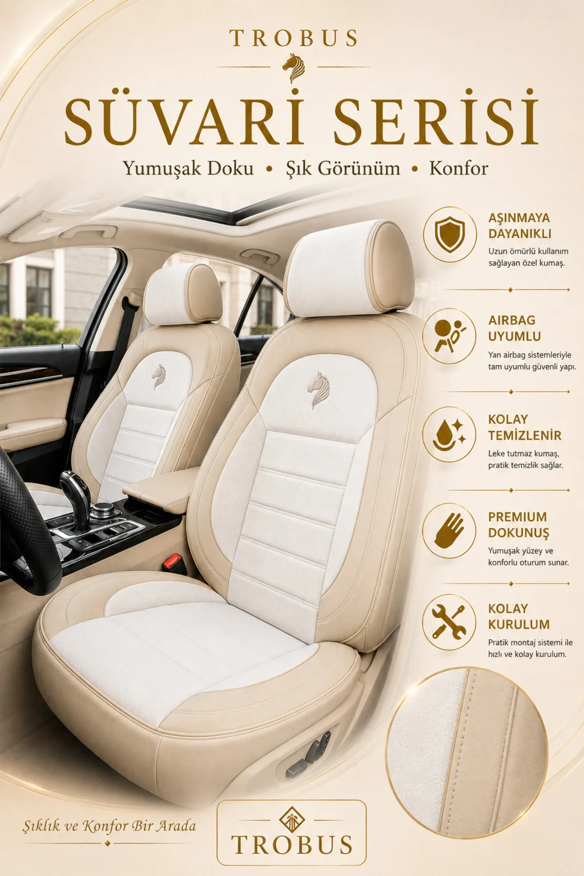 Honda Civic Sedan 1996 Sonrası Uyumlu Süvari Serisi Bej Premium Tay Tüyü Koltuk Kılıfı Fiyatı, Yorumları ve Özellikleri