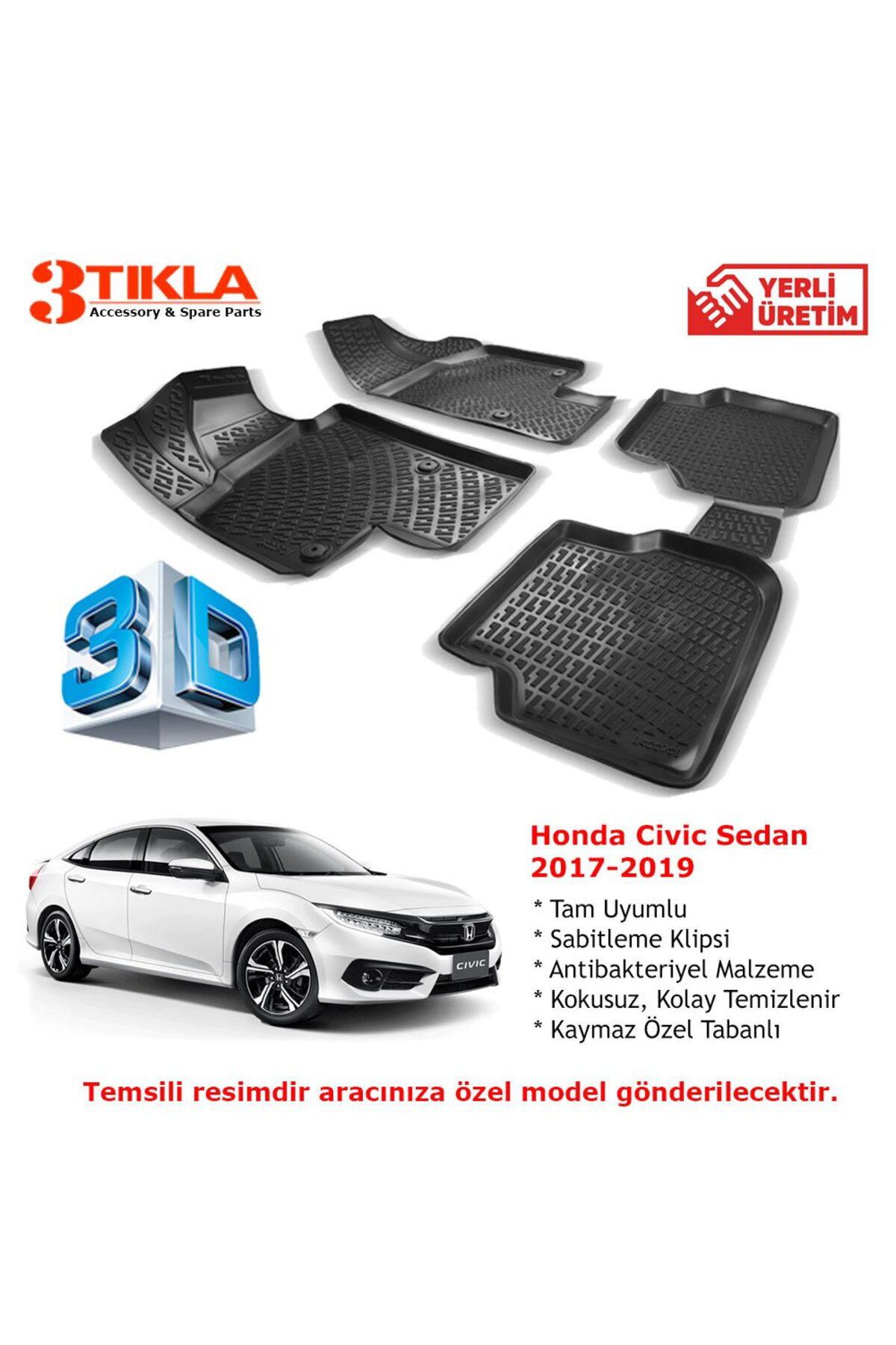 Honda Civic Sedan 2017-2019 Premium 3D Havuzlu Paspas Seti