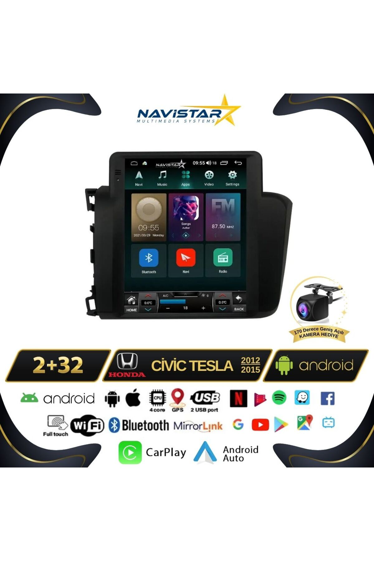 Honda Civic Tesla 2012-2015 Model 2gb 32gb Kablosuz Carplay Navig Honda Civic Tesla 2012-2015 Model 2gb 32gb Kablosuz Carplay Navig