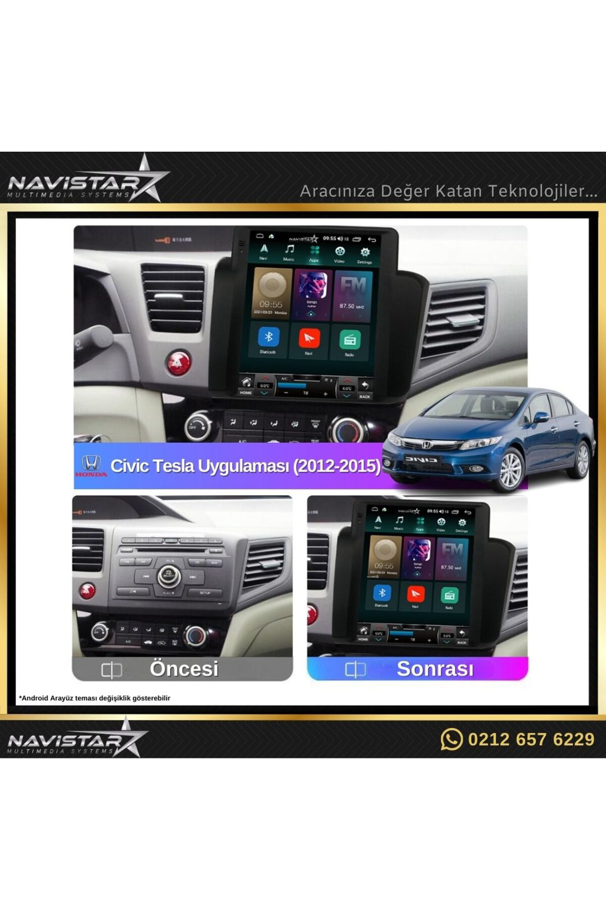 Honda Civic Tesla 2012-2015 Model 2gb 32gb Kablosuz Carplay Navig Honda Civic Tesla 2012-2015 Model 2gb 32gb Kablosuz Carplay Navig