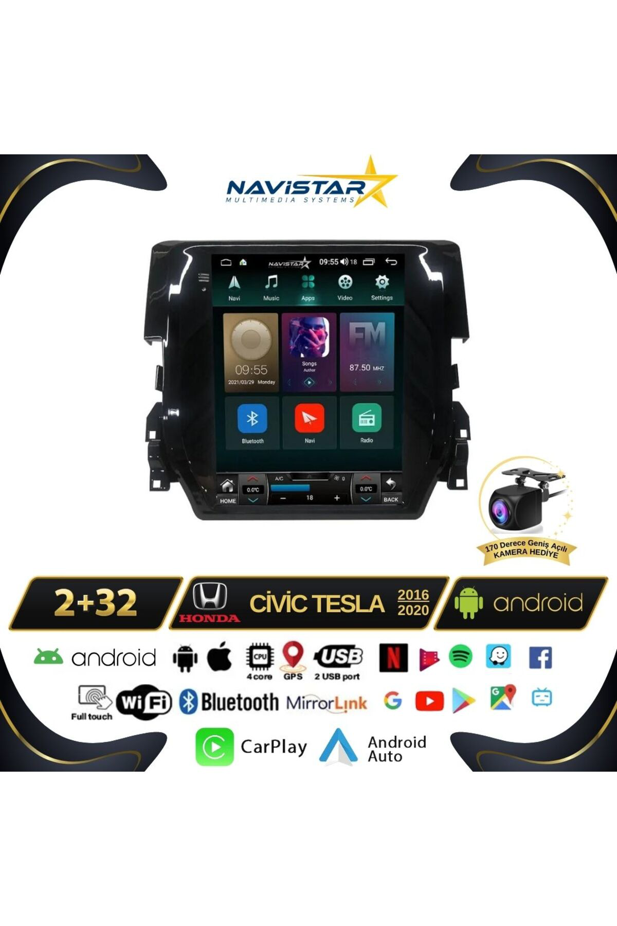 Honda Civic Tesla 2016-2020 Model 2gb 32gb Kablosuz Carplay Navig Honda Civic Tesla 2016-2020 Model 2gb 32gb Kablosuz Carplay Navig