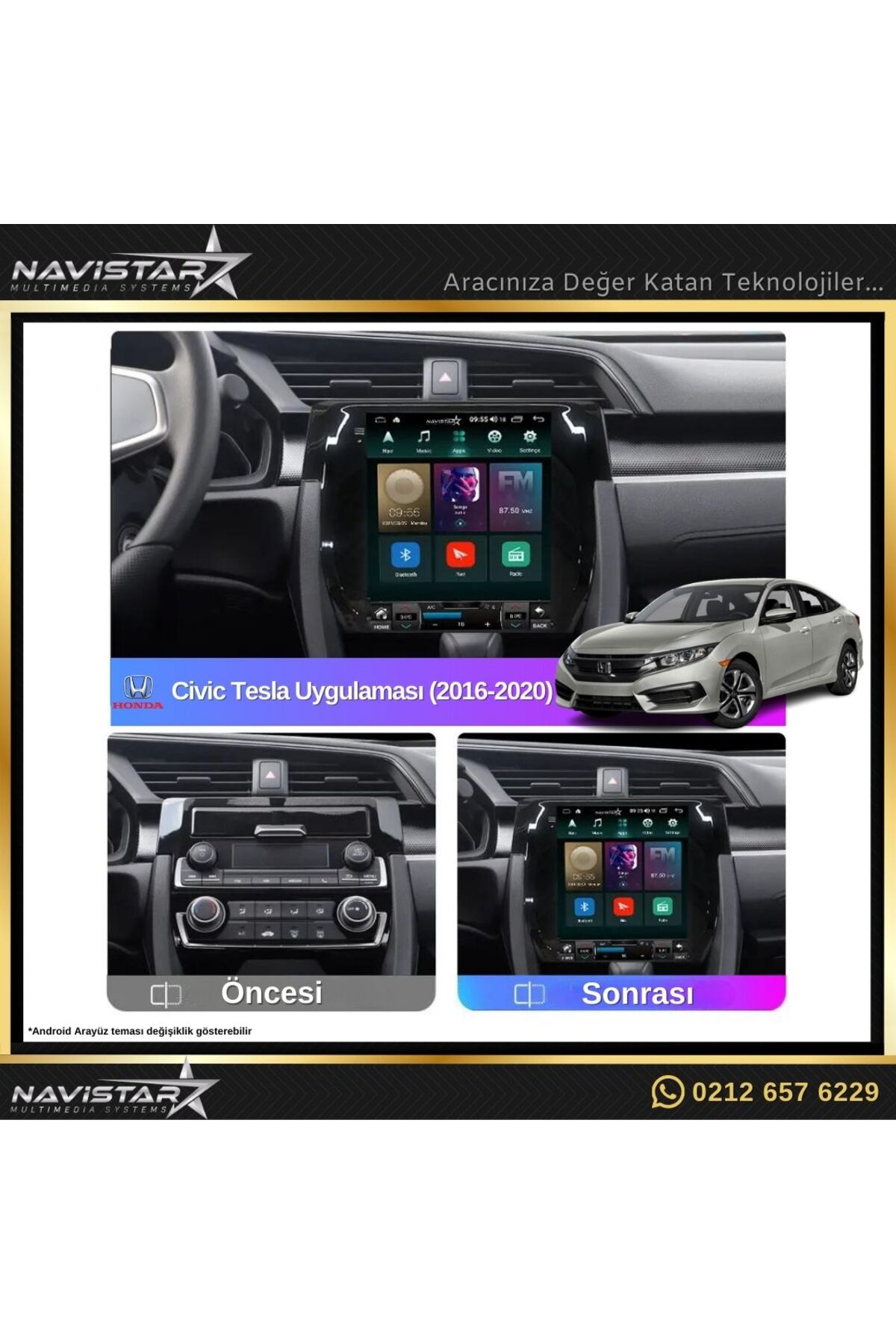 Honda Civic Tesla 2016-2020 Model 2gb 32gb Kablosuz Carplay Navig Honda Civic Tesla 2016-2020 Model 2gb 32gb Kablosuz Carplay Navig