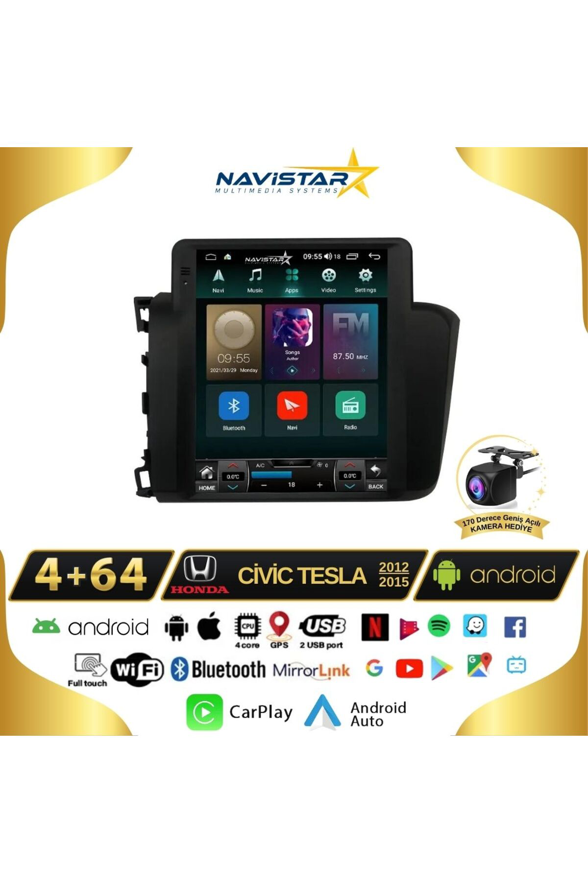 Honda Civic Tesla 4gb 64gb 2012-2015 Model Kablosuz Carplay Navig