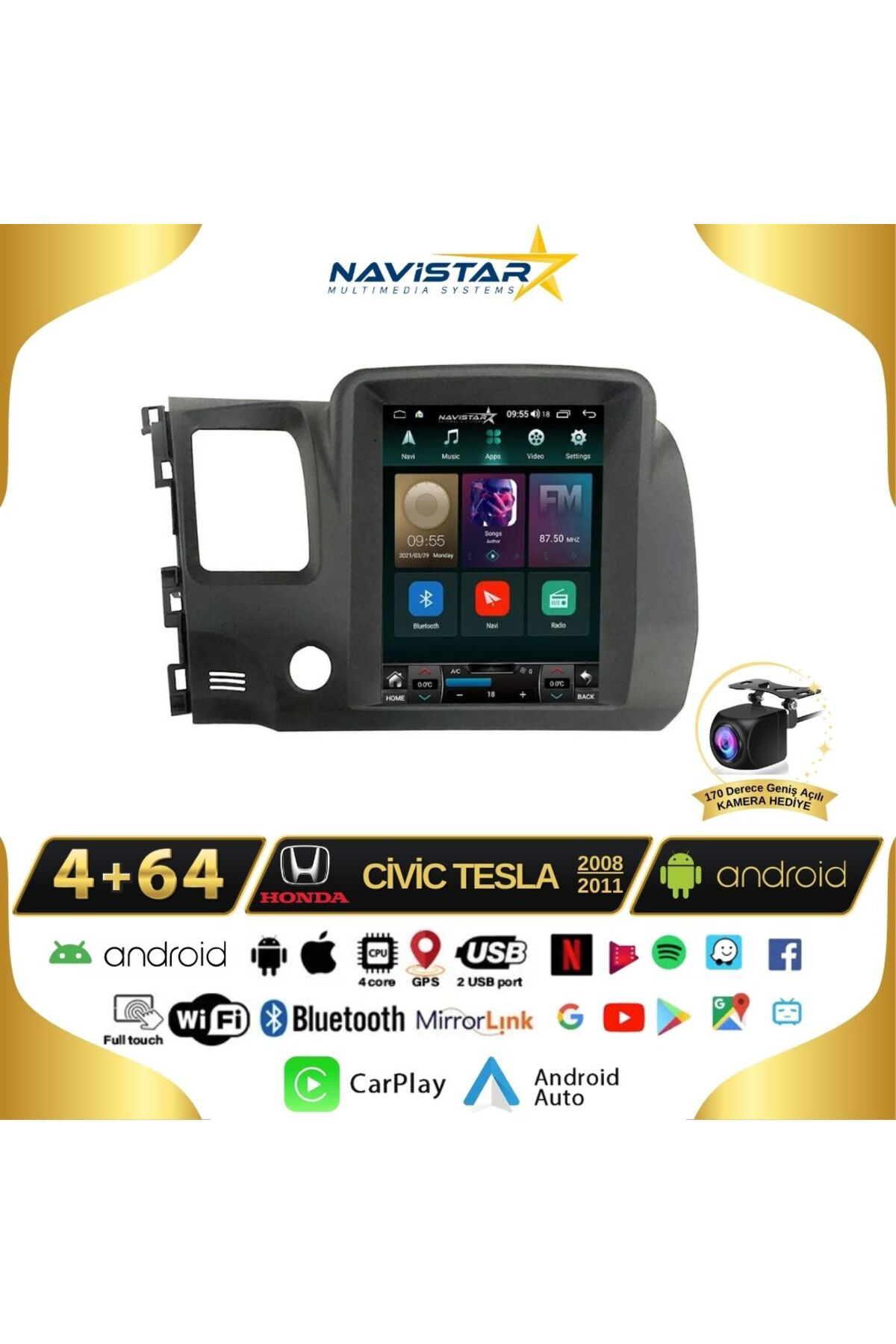 Honda Civic Tesla 4gb 64gb 2008-2011 Model Kablosuz Carplay Navig