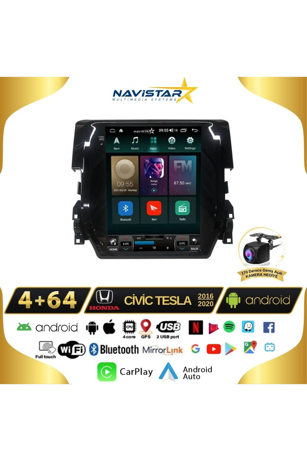 Honda Civic Tesla 4gb 64gb 2016-2020 Model Kablosuz Carplay Navig Honda Civic Tesla 4gb 64gb 2016-2020 Model Kablosuz Carplay Navig