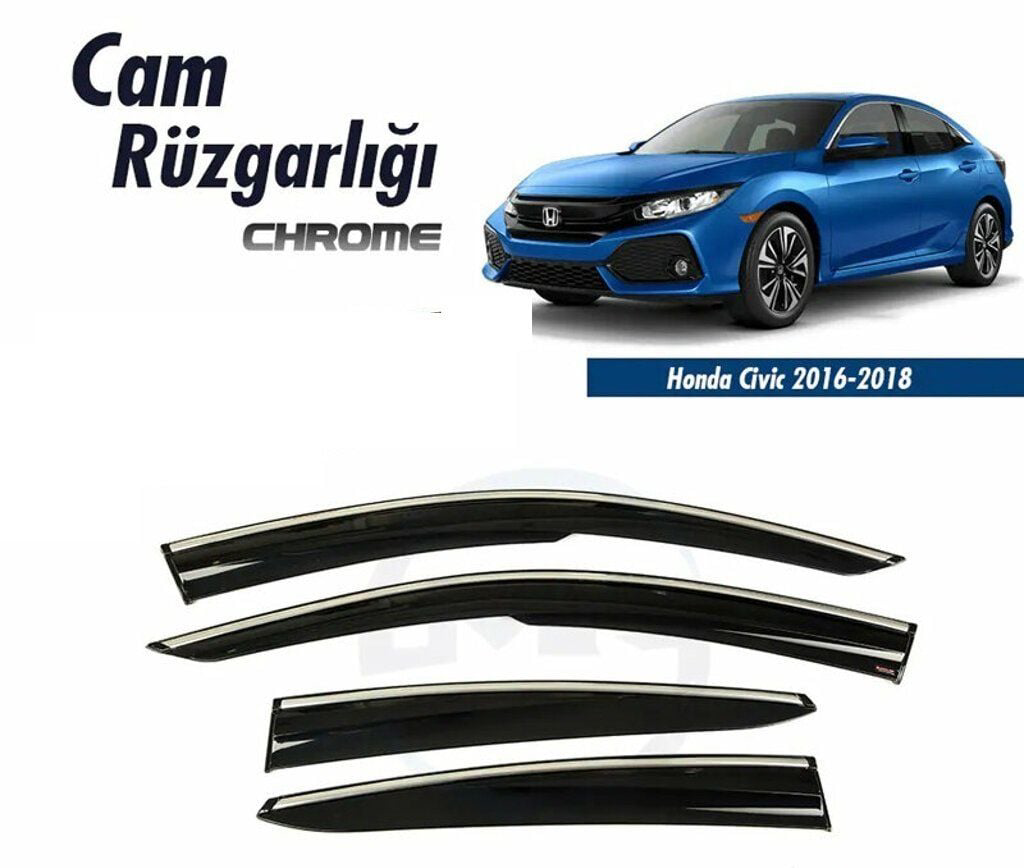 Honda Civic Uyumlu Fc5 Kromlu Cam Rüzgarlığı 2016+ Sunplex Krom R
