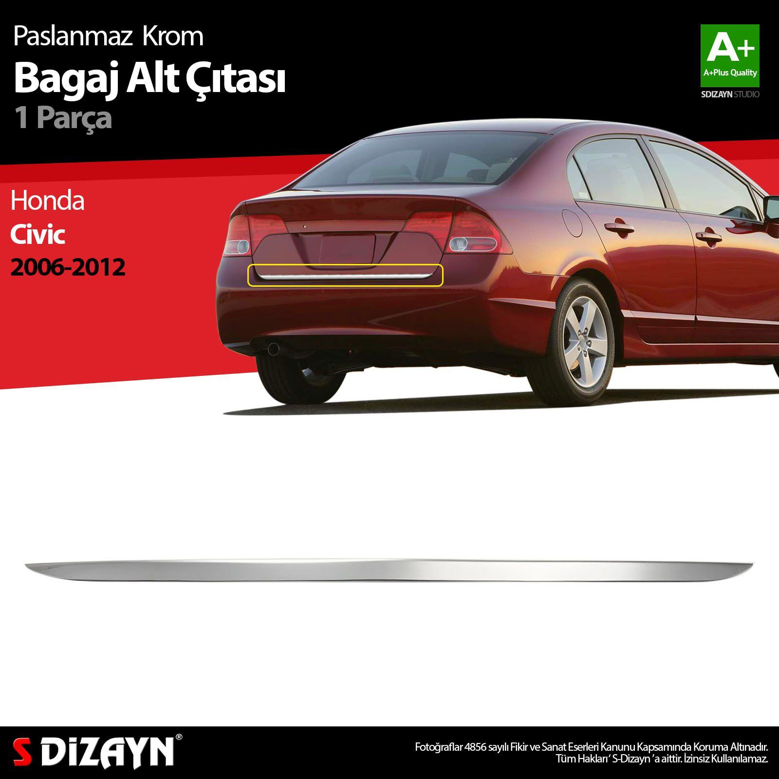 Honda Civic Uyumlu Krom Bagaj Alt Çıta 2006-2012 Honda Civic Uyumlu Krom Bagaj Alt Çıta 2006-2012