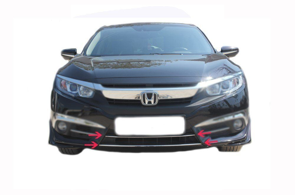 Honda Civic Uyumlu 10 Ön Tampon Çıtası 2 Parça Krom 2016 Ve Sonra
