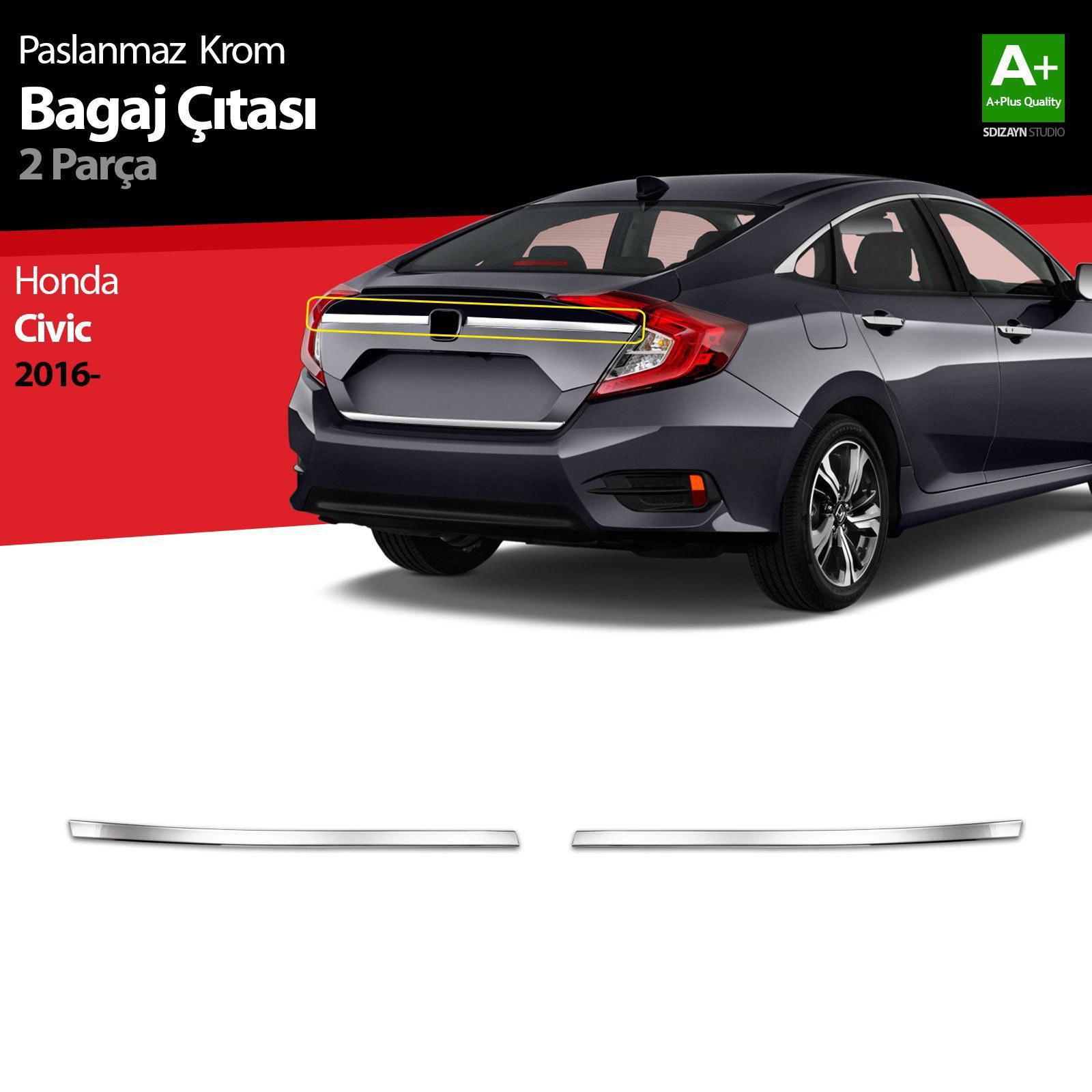 Honda Civic Uyumlu Krom Bagaj Çıtası 2 Parça 2016 Üzeri Honda Civic Uyumlu Krom Bagaj Çıtası 2 Parça 2016 Üzeri